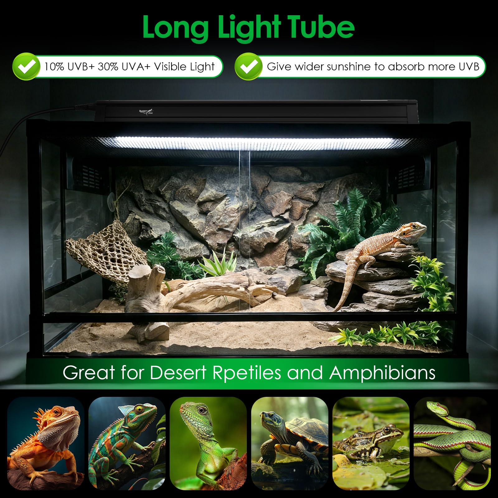 UVB Light for Reptiles Bearded Dragon, T5 UVB Reptile Light Fixture HO UVB Bulb Lighting Combo Kit 10.0 24W UVA UVB Reptile Light Bulb Terrarium Lamp Tube Bar for Snake Gecko Turtle Lizard, 22 Inch - image 2