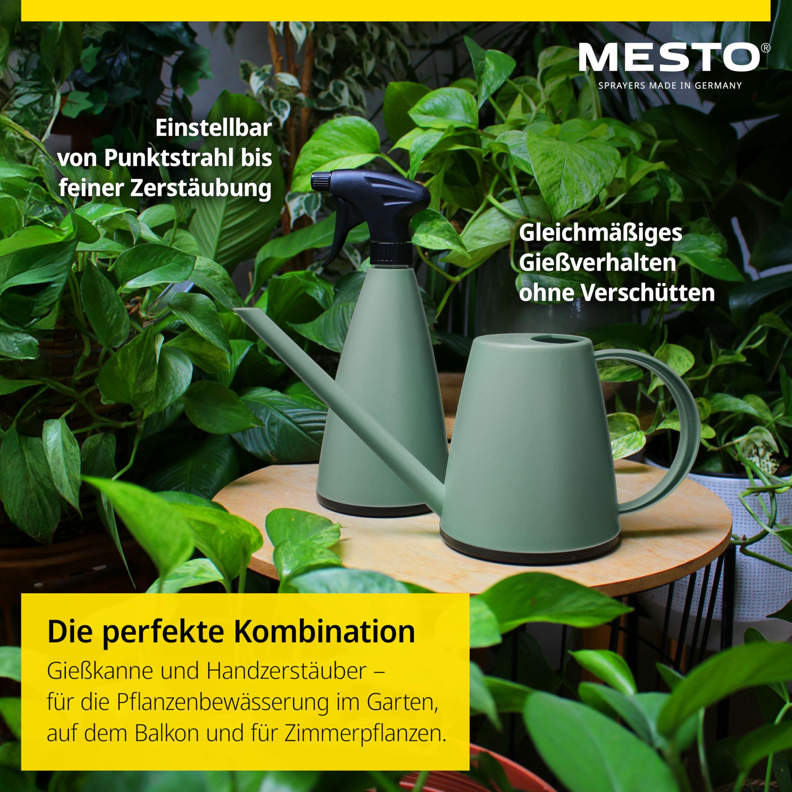 Mesto Lucky Forest - Regadera de 1 L, Incluye atomizador de Mano Mini Forest de 0,79 l, Botella de Spray y regadera para Plantas de Interior y jardín, riego y Cuidado de Plantas, Boquilla Ajustable