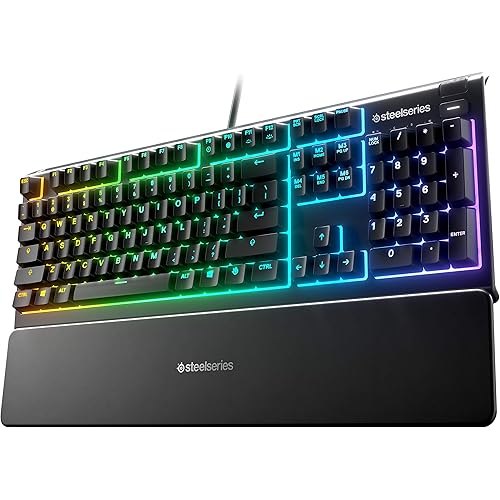 SteelSeries Apex 3 RGB Gaming Keyboard – 10-Zone RGB Illumination – IP32 Water Resistant – Premium Magnetic Wrist Rest (Whisper Quiet Gaming Switch) (Renewed)