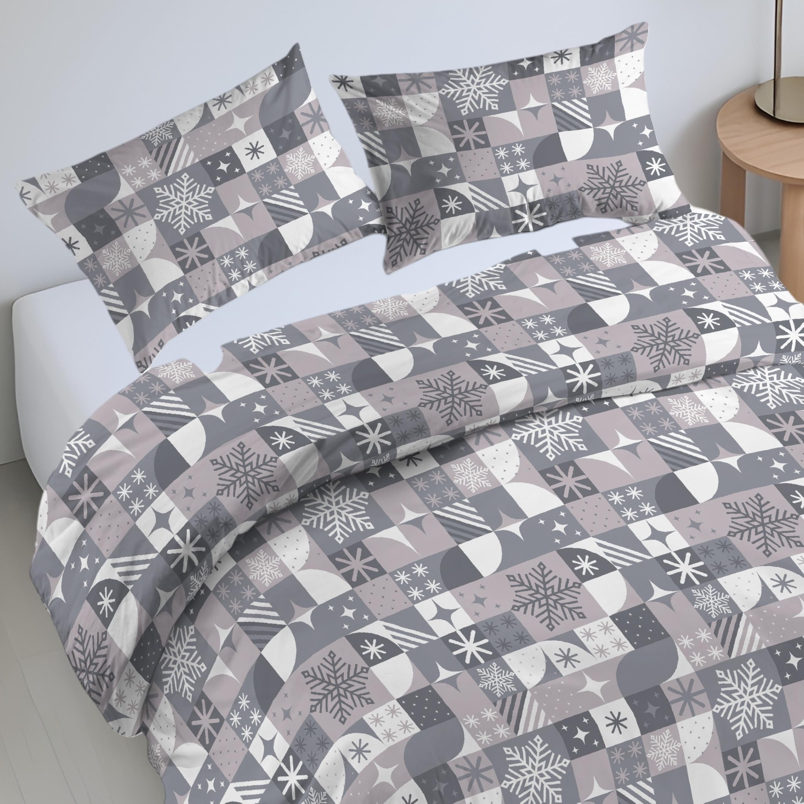 Riad Arredo Set Copripiumino Morbido 100% Puro Cotone Italiano - Parure Sacco Piumino con Federe Made in Italy (Snow Grey, Singolo 155x240 + 1 federa 52x82)