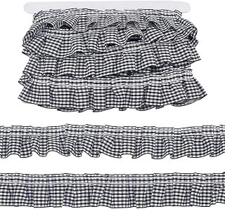 PH PandaHall Ribete de encaje plisado con volantes de 9 m, 4 cm, cinta de satén, tela de ribete de borde, tela para manualidades, decoración, color negro