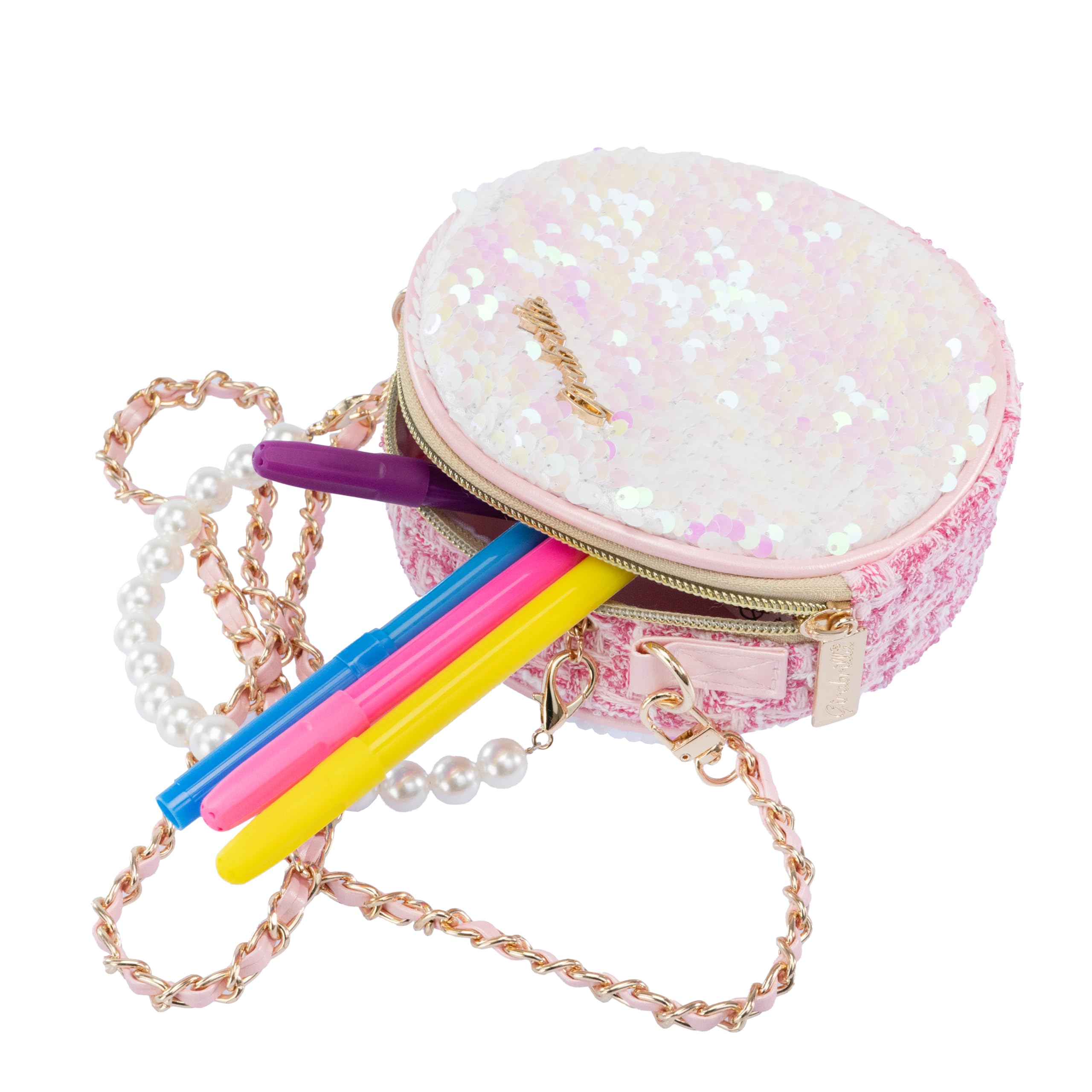 Girabrilla Fashion Bag, torebka z cekinami, uchwyt z perłami i paskiem na ramię