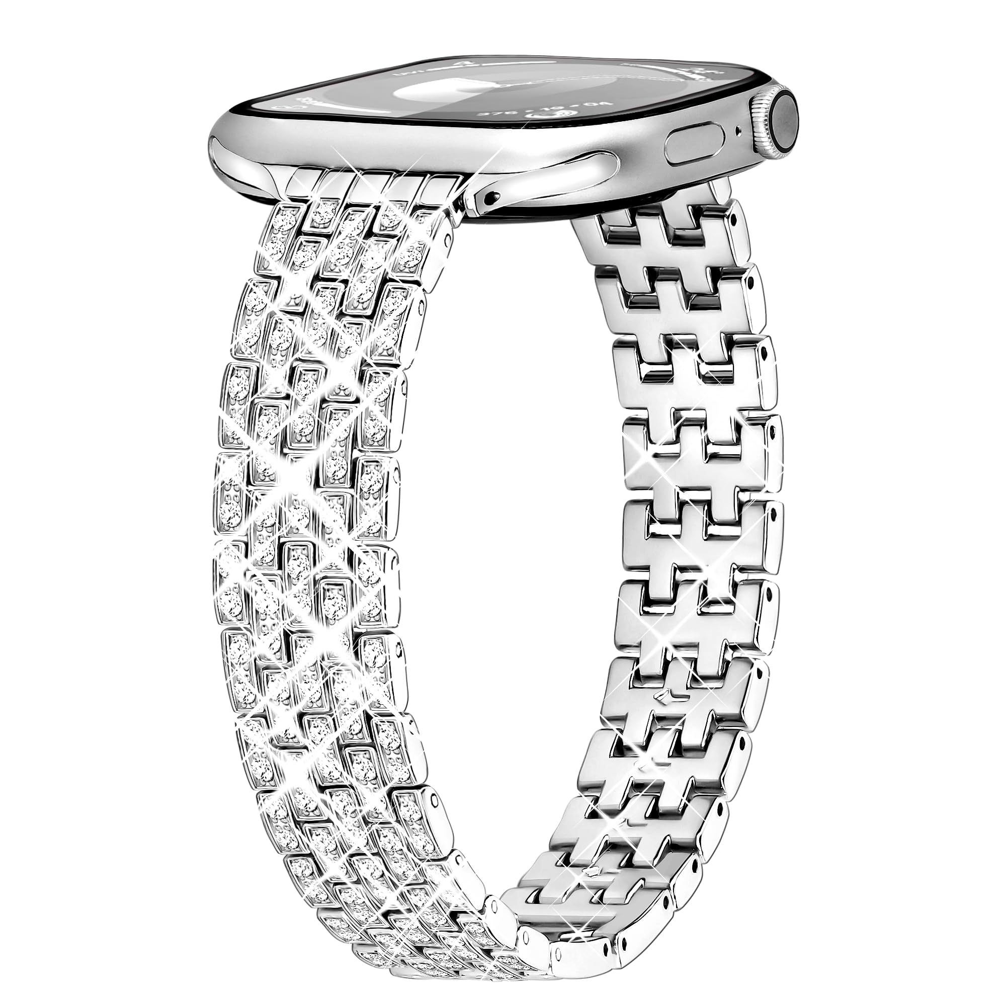 wipalor Bling Metal Bands Fit Silver Apple Watch Bands 40mm for Women 38mm 40mm 41mm, Thin Dressy iWatch Bands for Women, Slim Skinny Bands for Apple Watch SE Band Series 9 8 SE 7 6 5 4 3 2 1-