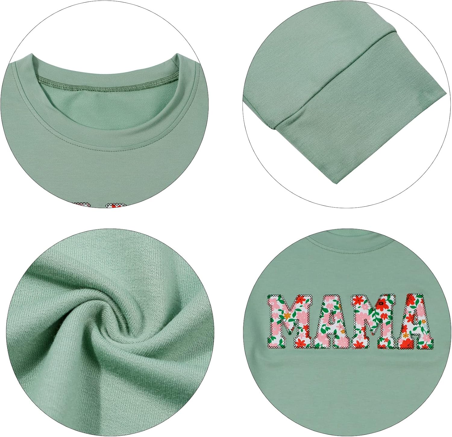 BANGELY Mama Floral Sweatshirt Women Funny Embroidered Retro Mama Letter Pullover Gift For Mom Long Sleeve Shirt - Image 7