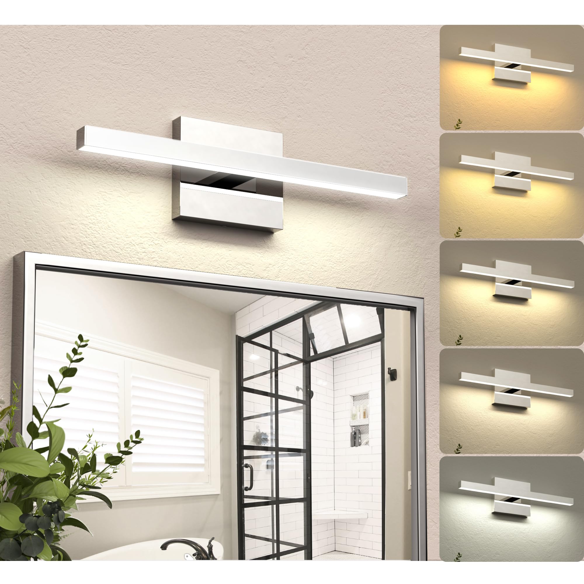 NIORSUN 15.7 inch Chrome Bathroom Vanity Light,12W 5CCT Dimmable LED Bathroom Lighting Fixtures Over Mirror, Modern Vanity Lights for Bathrooms Restroom Mirror- ETL Certified