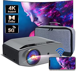 5G WiFi Home Theater Projector 4k Supported, Artlii Energon2 Outdoor Bluetooth Projector, Dolby Audio, Wireless & Wired Mirroring, FHD Native 1080P Movie Projector Compatible W/ TV Stick, iOS, Android