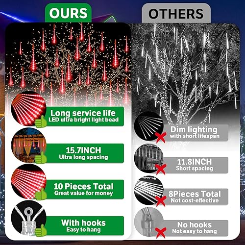 Miniatura 4 de LAMPHOME Luces de Navidad para exteriores, luces LED de carámbano de lluvia de meteoritos de 12 pulgadas, 10 tubos y 240 luces LED. Enchufe