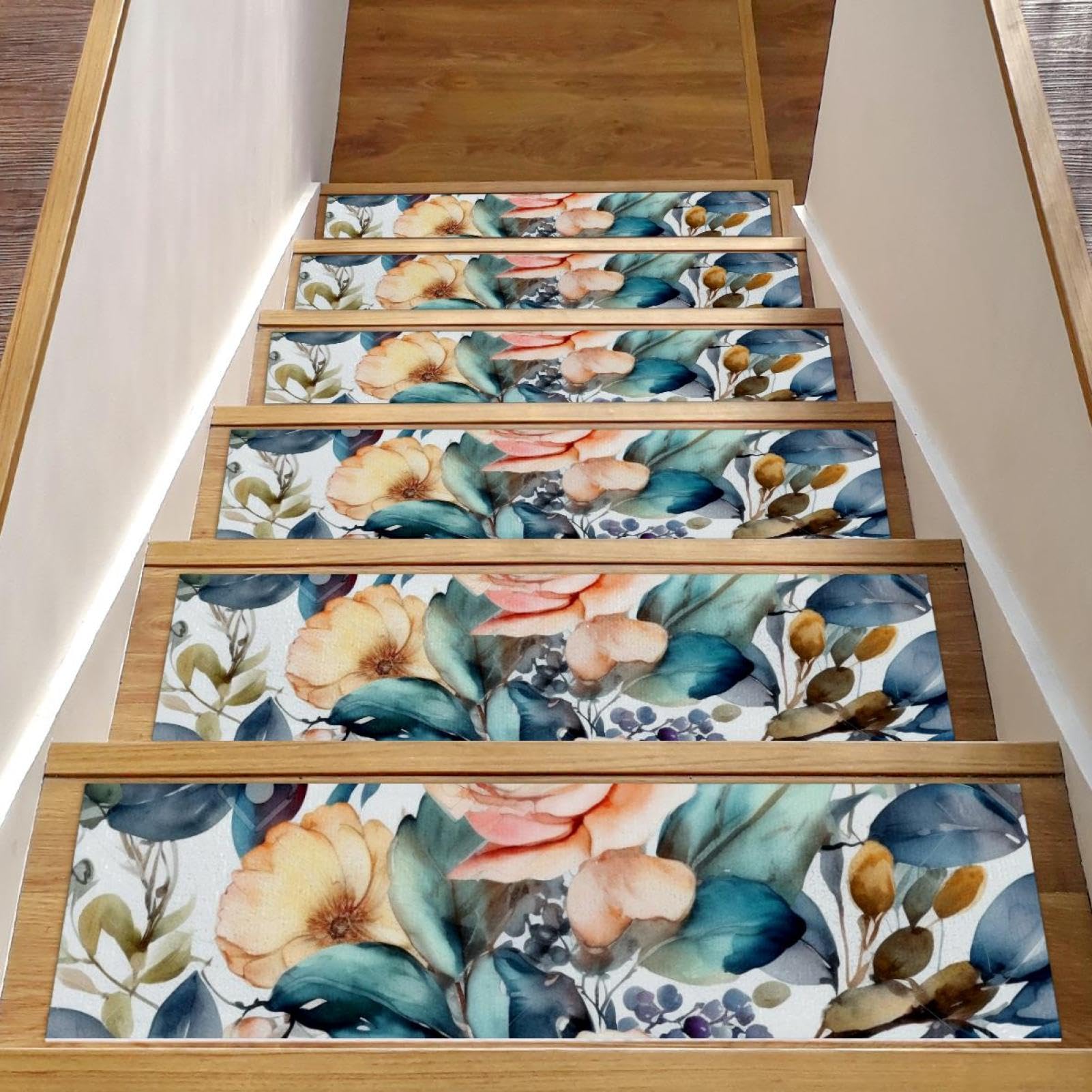 Alfombras florales CHENZZZZ para escaleras interiores en hogares con niños y mascotas