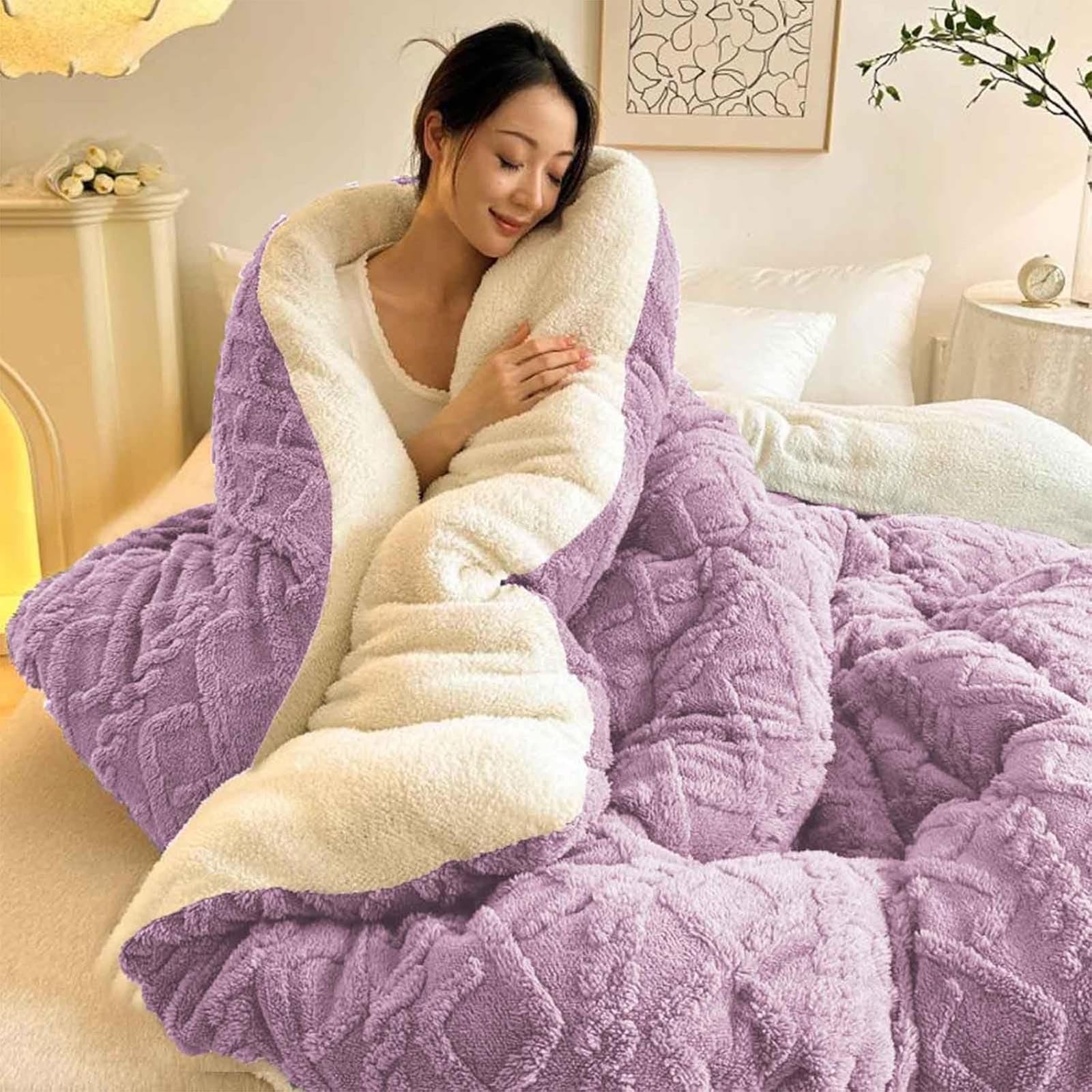 Yedaoiu Thickened Double Comforter Winter Coverless Duvet,Soft Fluffy Lamb Fleece Quilt, for Extreme Cold, Double Sided Fluffy Fleece Blanket for Cozy Nights-150 * 200cm/3kg||007