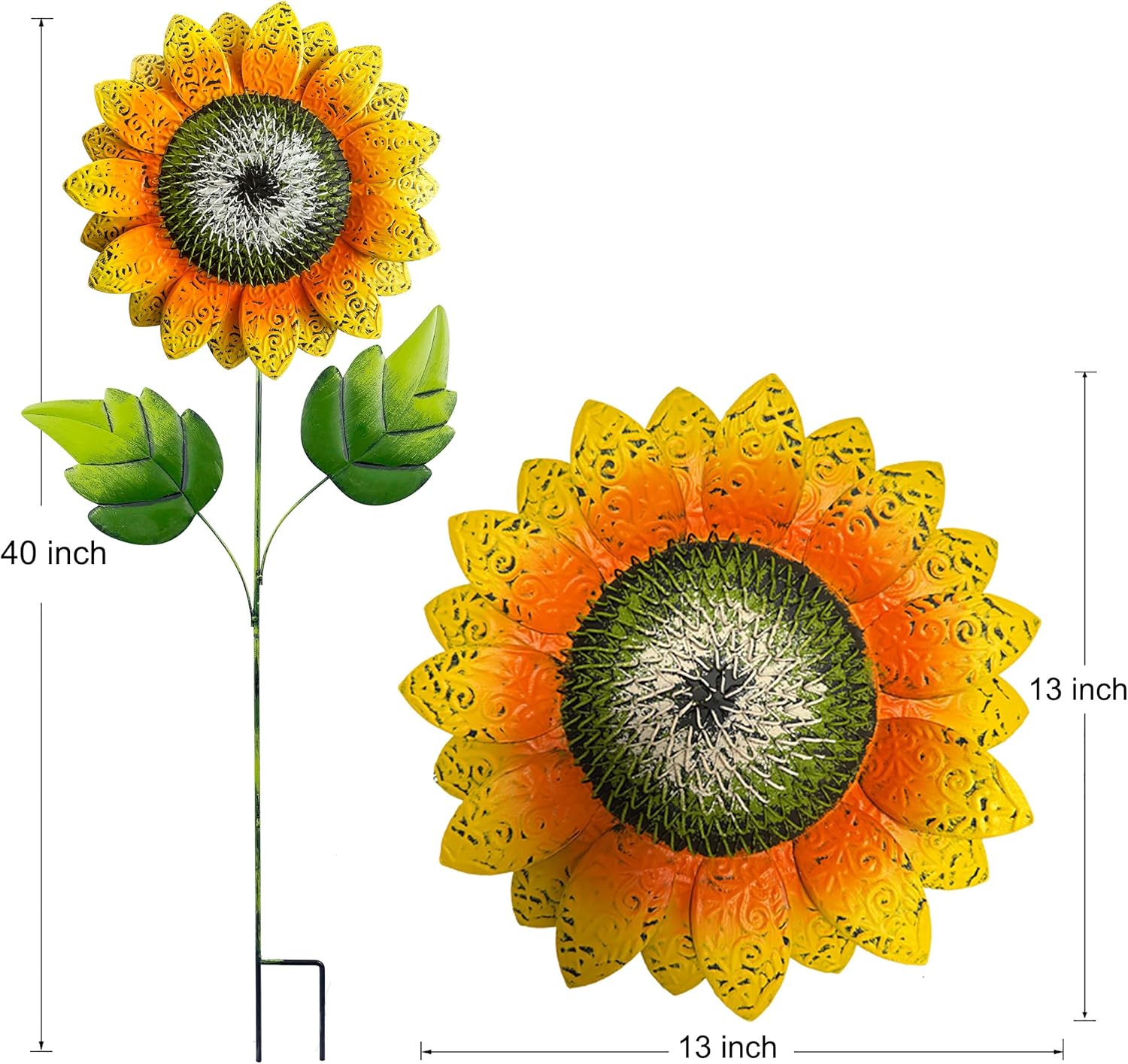 Garden Decor for Outside,2 Pack 40 inch Sunflower Garden Stakes Spring Decor, Metal Flower Yard Art for Outdoor Lawn Ornaments, Garden Pathways, and Patio Decoration