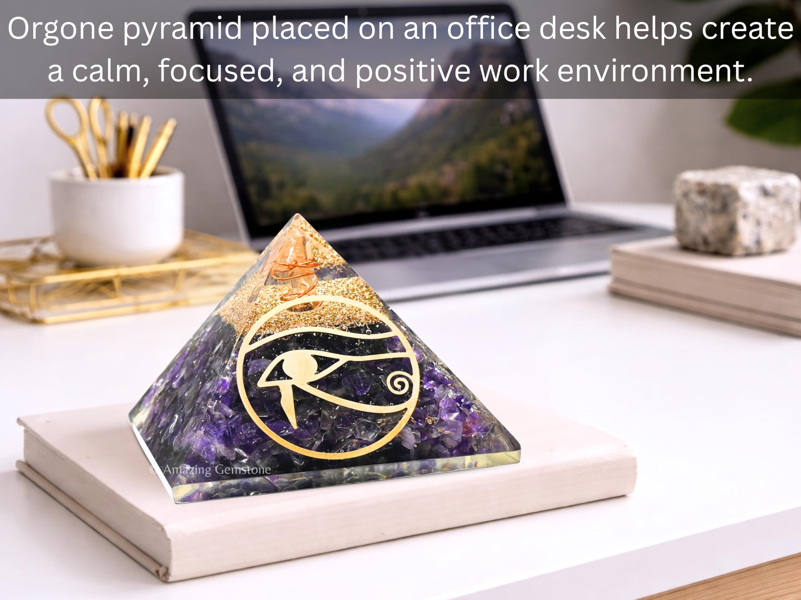 Améthyste Orgone Pyramid pour la protection contre les champs électromagnétiques et l'énergie négative - Pyramide de cristal d'améthyste naturelle (oeil d'Horus)