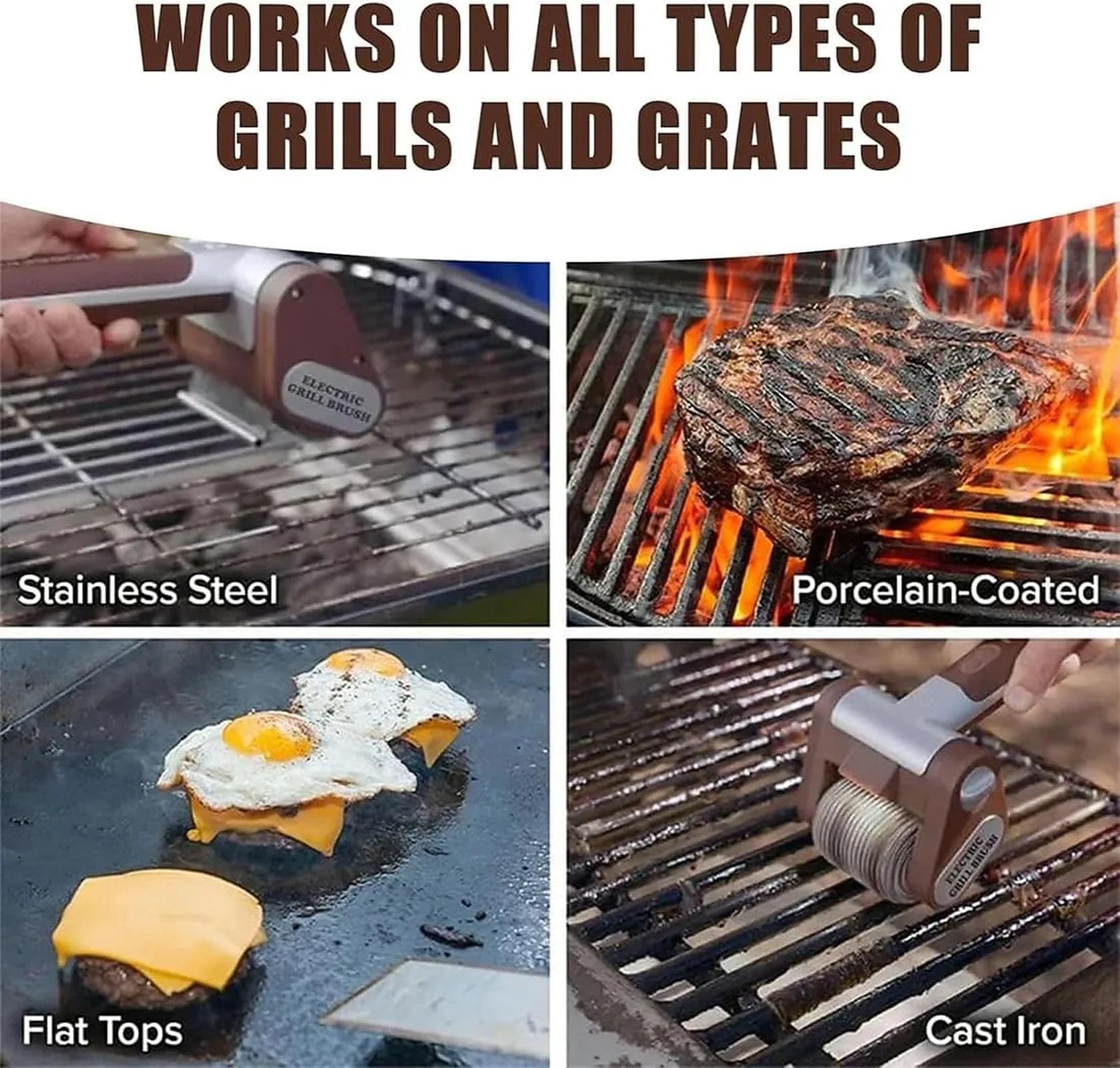 Limpiador de parrilla eléctrico portátil, rodillo de acero inoxidable, limpieza inalámbrica sin esfuerzo para uso en cocina al aire libre