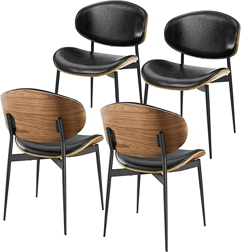 Miniatura 18 de Art Leon Modernas sillas de comedor de piel sintética, juego de 2, silla de escritorio de mediados de siglo sin ruedas, silla decorativa sin brazos