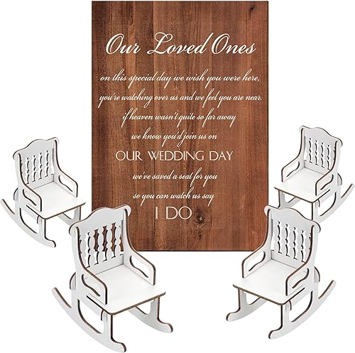 5 piezas de letrero conmemorativo para silla de boda placa de mesa de madera reservada con soporte en memoria de seres queridos que murieron en el