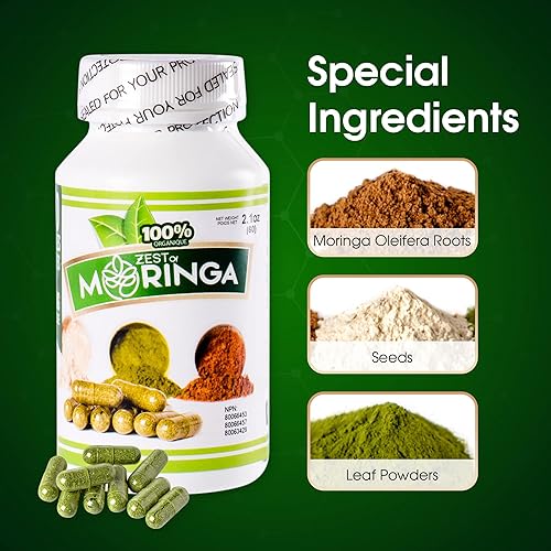 Miniatura 3 de Moringa Oleifera - Suplemento cápsula | 100 cápsulas – 500 mg hecho con hojas de moringa oleifera raíces, semillas y polvos de hojas | Sin OMG y sin