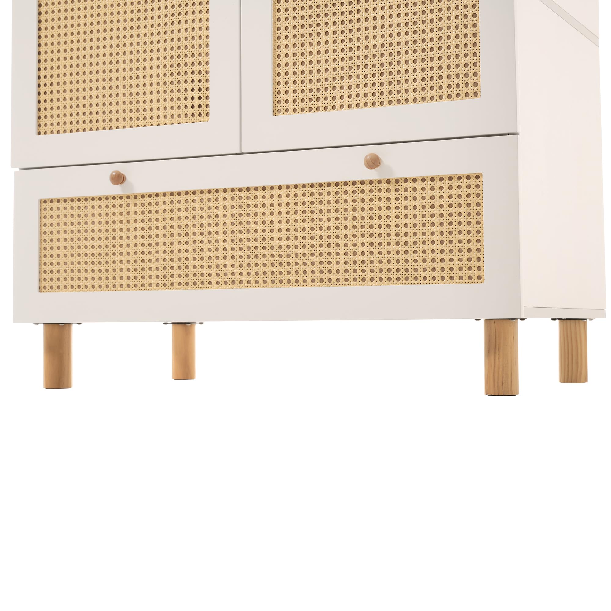 Armadio in rattan, con 2 ante e cassetto grande, regolabile in altezza, per camera da letto, soggiorno, 85,5 x 52 x 180,5 cm, bianco