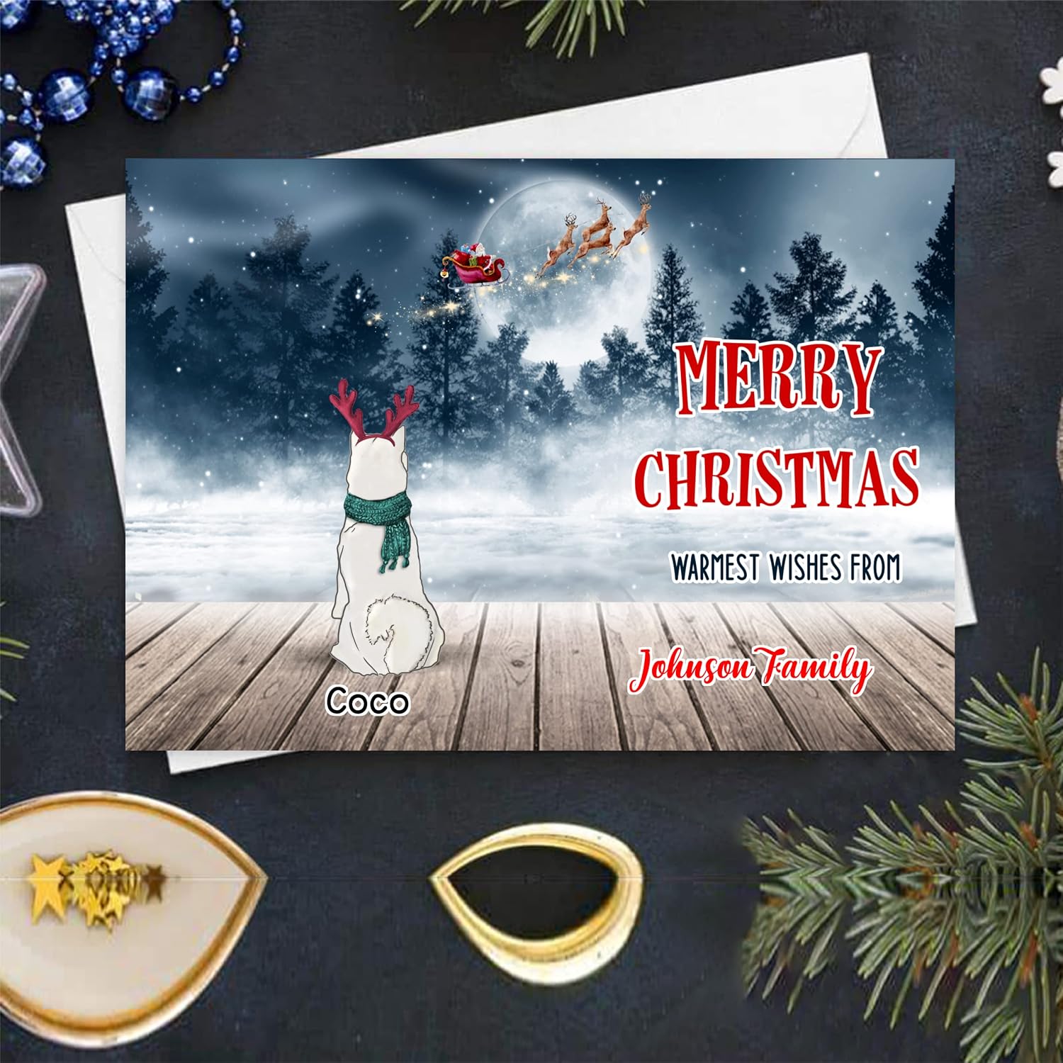 Gossby Personalized Custom Postcard (1 Dog) Merry Christmas Warmest wishes from Family Custom Funny Cat Christmas Postcards Holiday Fun Postcards Personalized Christmas Cute Cat Christmas Postca
