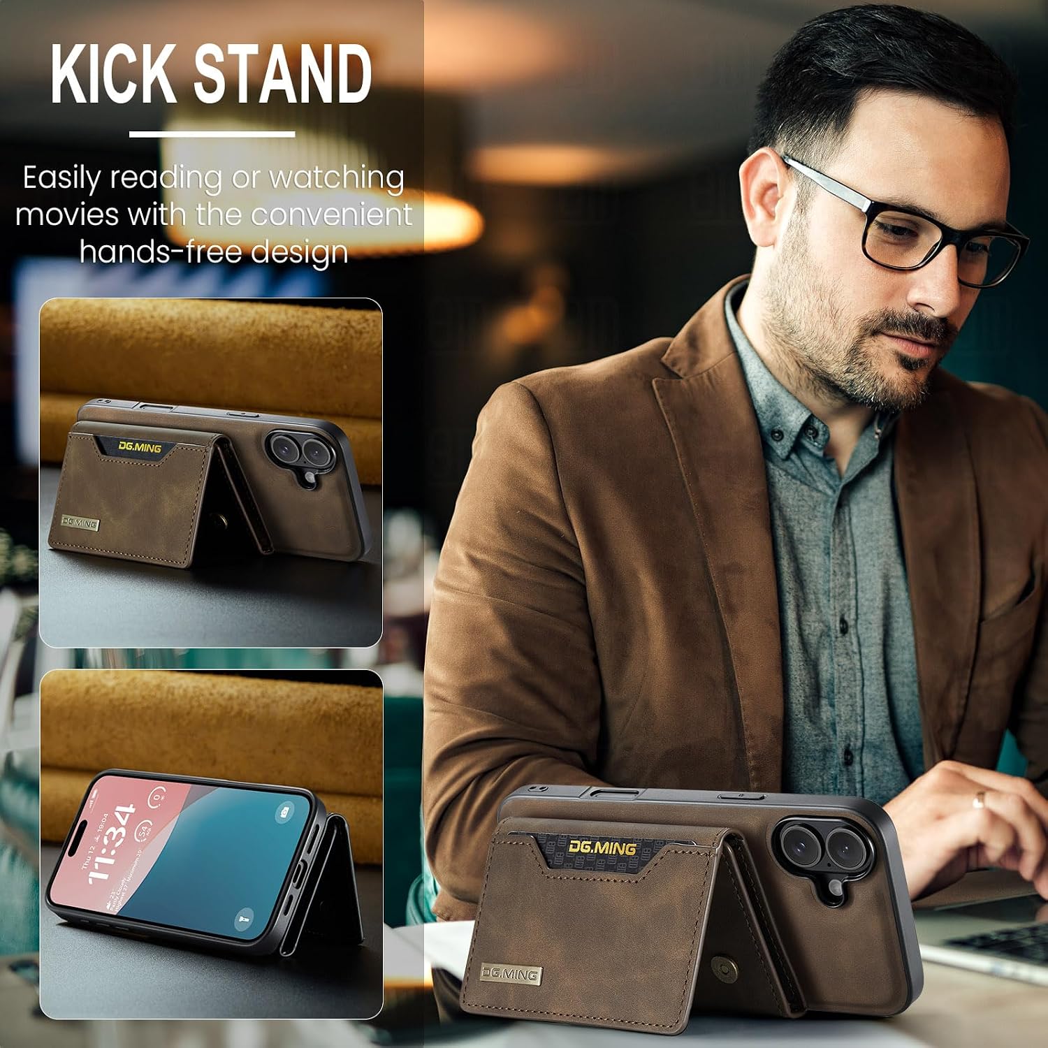 2 in 1 Detachable Wallet Phone Cases Compatible with iPhone 16 Case with Card Holder Men 6.1'' Magnetic Leather Cover (Coffee,iPhone 16)