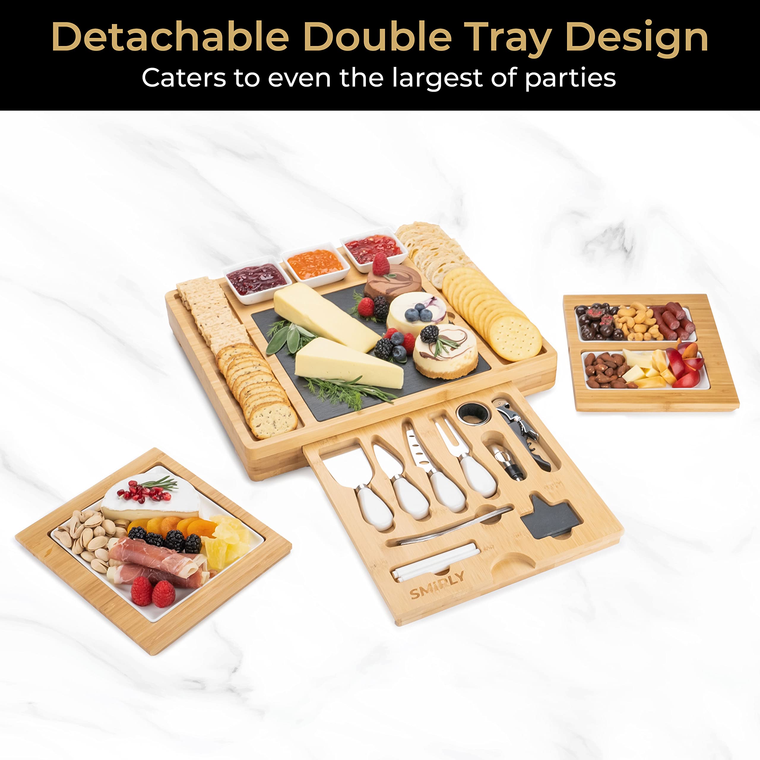 SMIRLY Set di taglieri per salumi: tagliere in bambù con accessori, perfetto per riunioni e regali