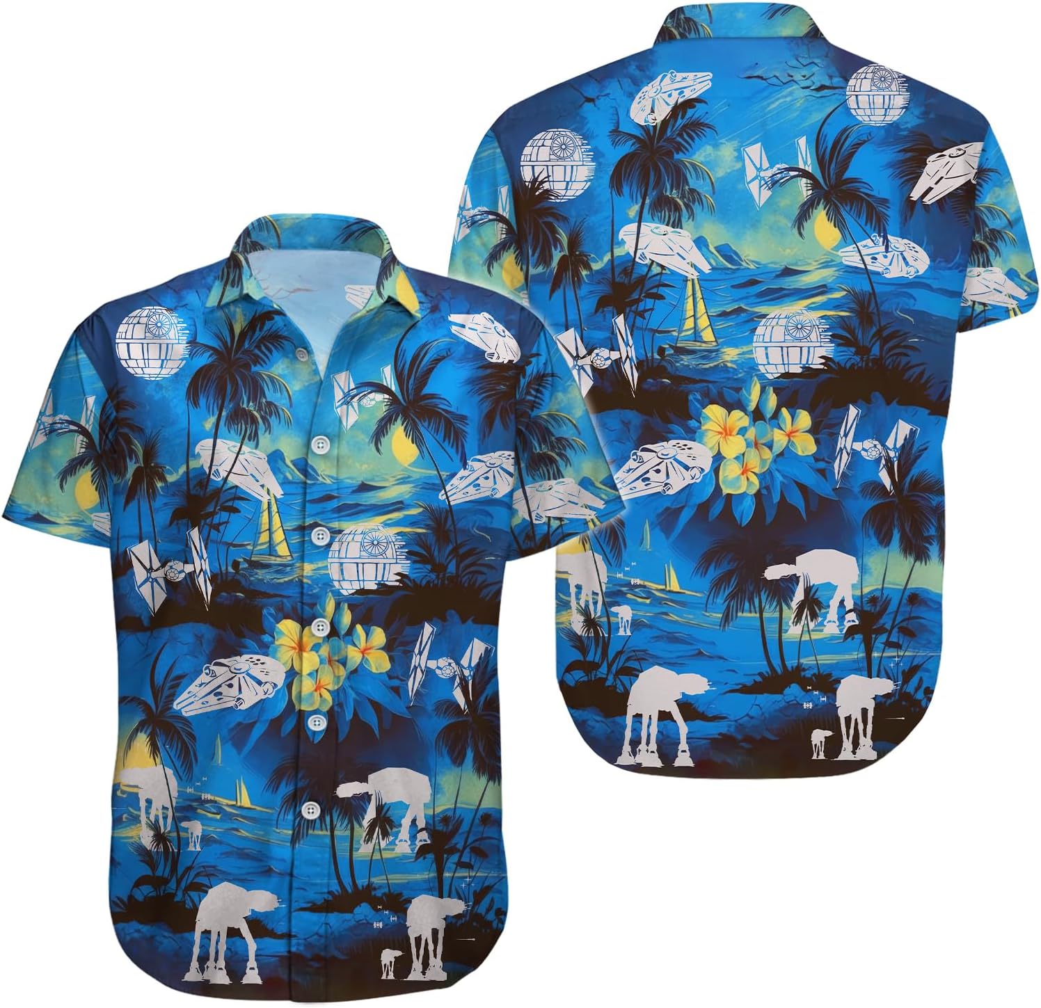 Warship themed Hawaiian shirt, space button short sleeve top
