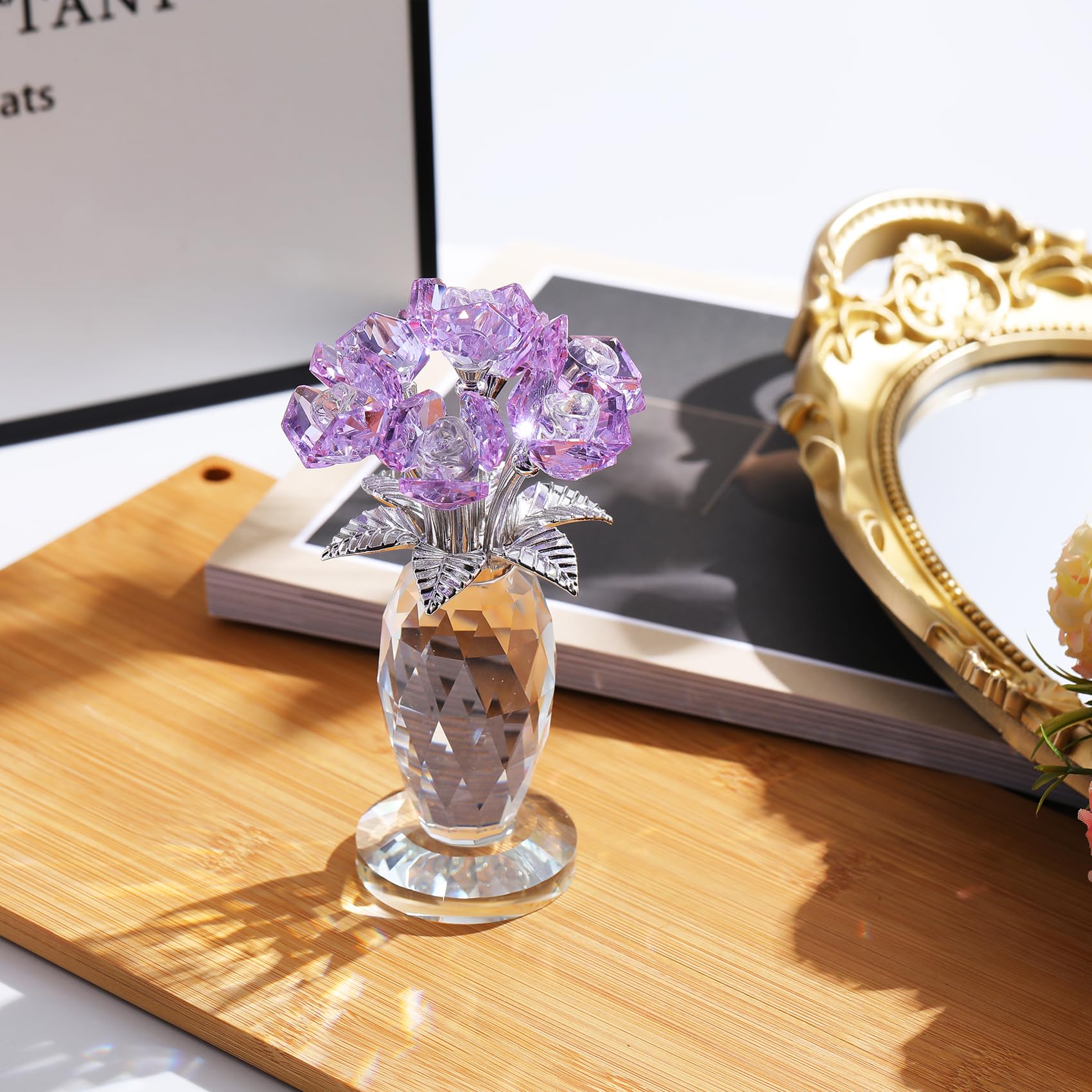 Amazon.co.jp: パープルクリスタルローズギフトガラスバラの花の置物 