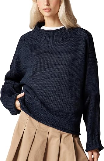 Womens Oversized Roll Neck Sweater Long Sleeve Chunky Knit Pullover Cozy Fall Tops Casual Loose Knitwear