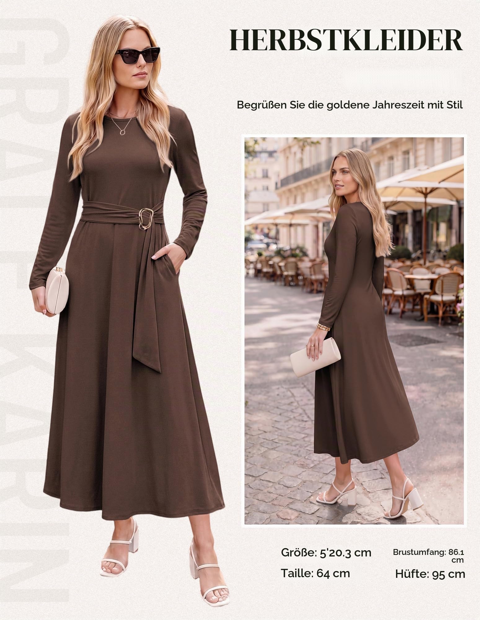 GRACE KARIN Maxikleider Damen Langarm Elegant Damen Lang A-Linie Abendkleid
