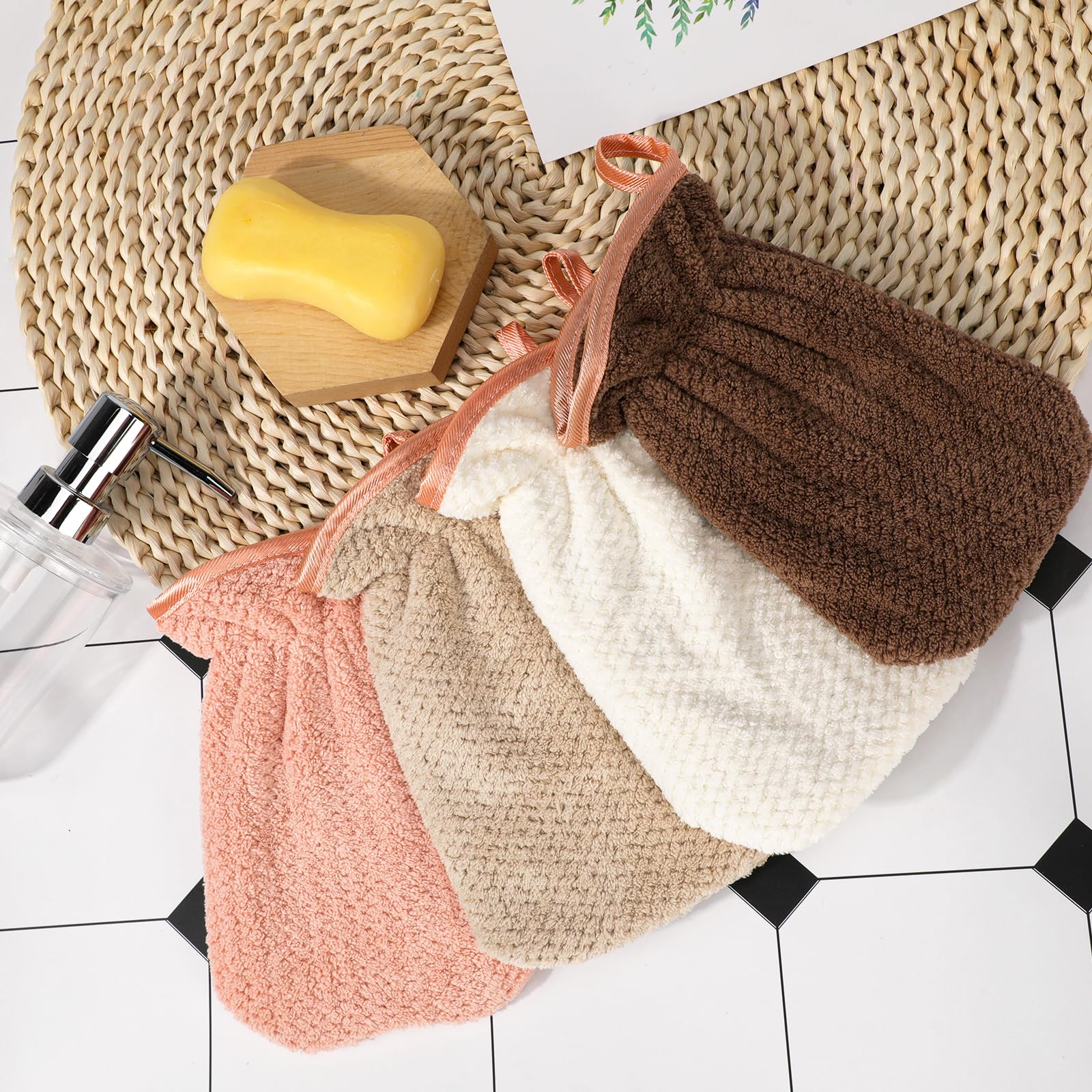 PHOGARY Pack de 4 manoplas de baño de rizo terciopelo coral microfibra, guante de lavado para cara y cuerpo, 13 x 20 cm