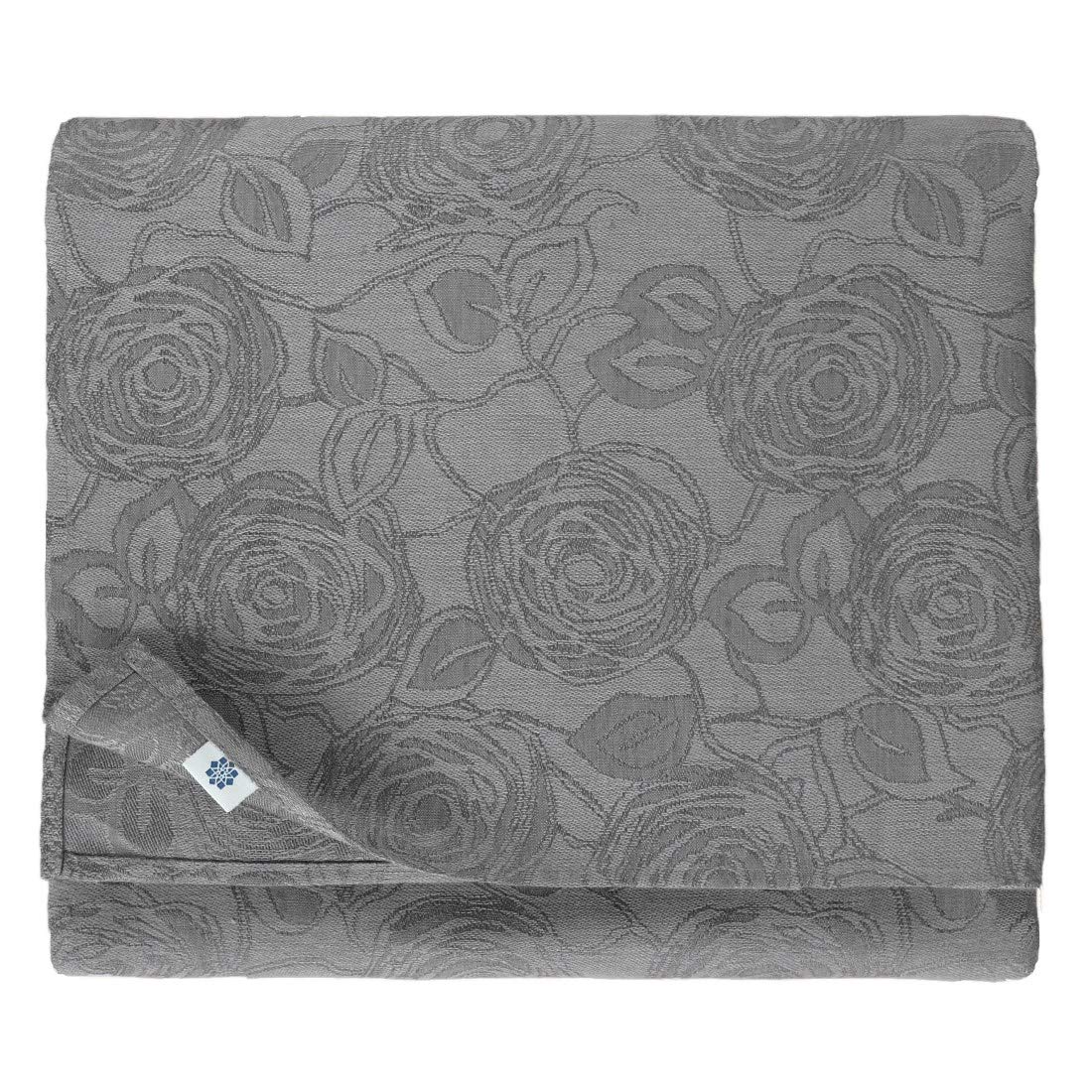 Linen & Cotton Jacquard Tovaglia da Tavola Damascata Rettangolare Grande Roseus -100% Lino, Grigio (147 x 350 cm) Lavabile Tovaglia di Stoffa da 12 Posti Decorativa per Cucina Sala da Pranzo Soggiorno