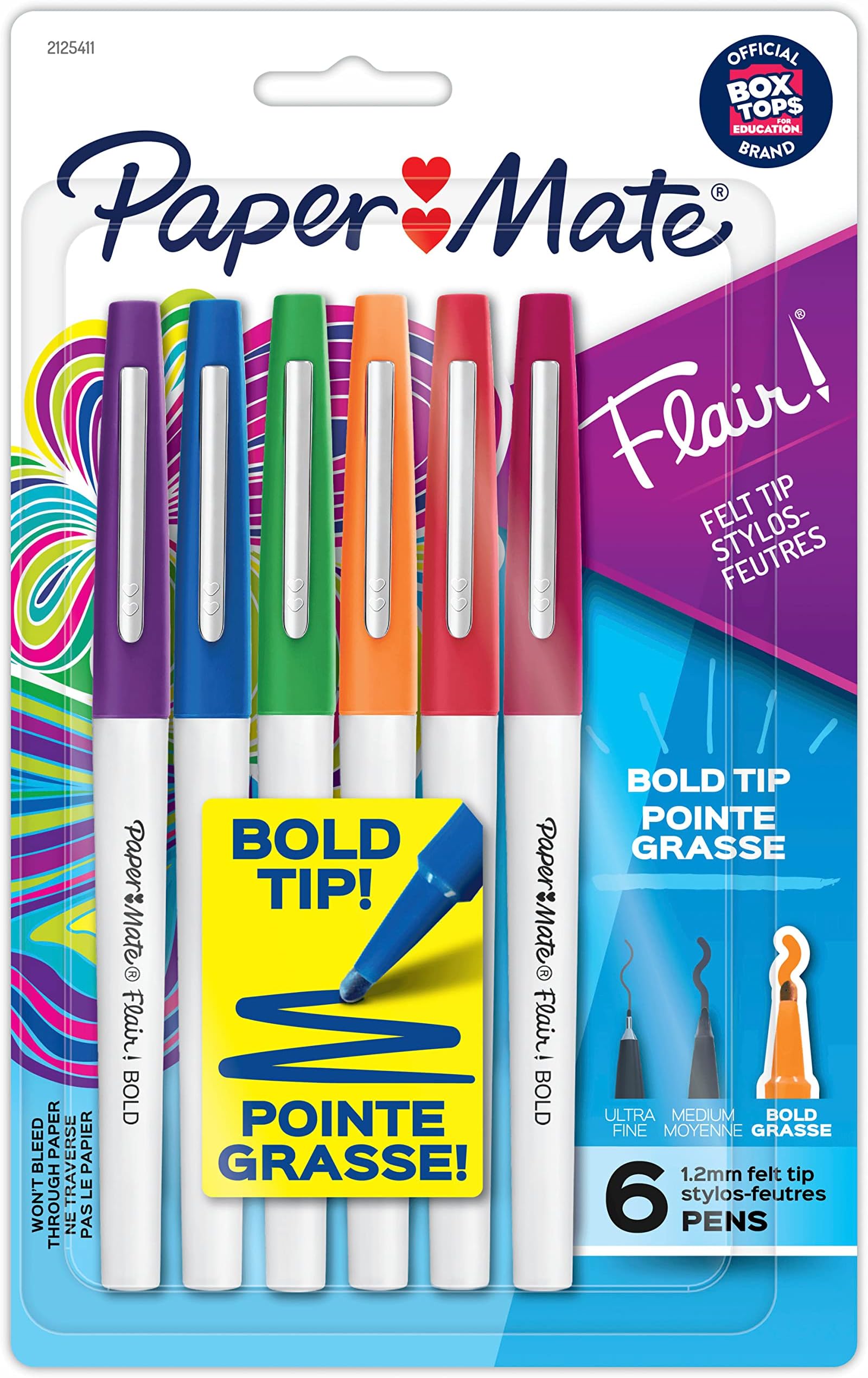 Amazon.com: Paper Mate Flair Felt Pen, Bold Point, Assorted Ink, 6/Pack ...