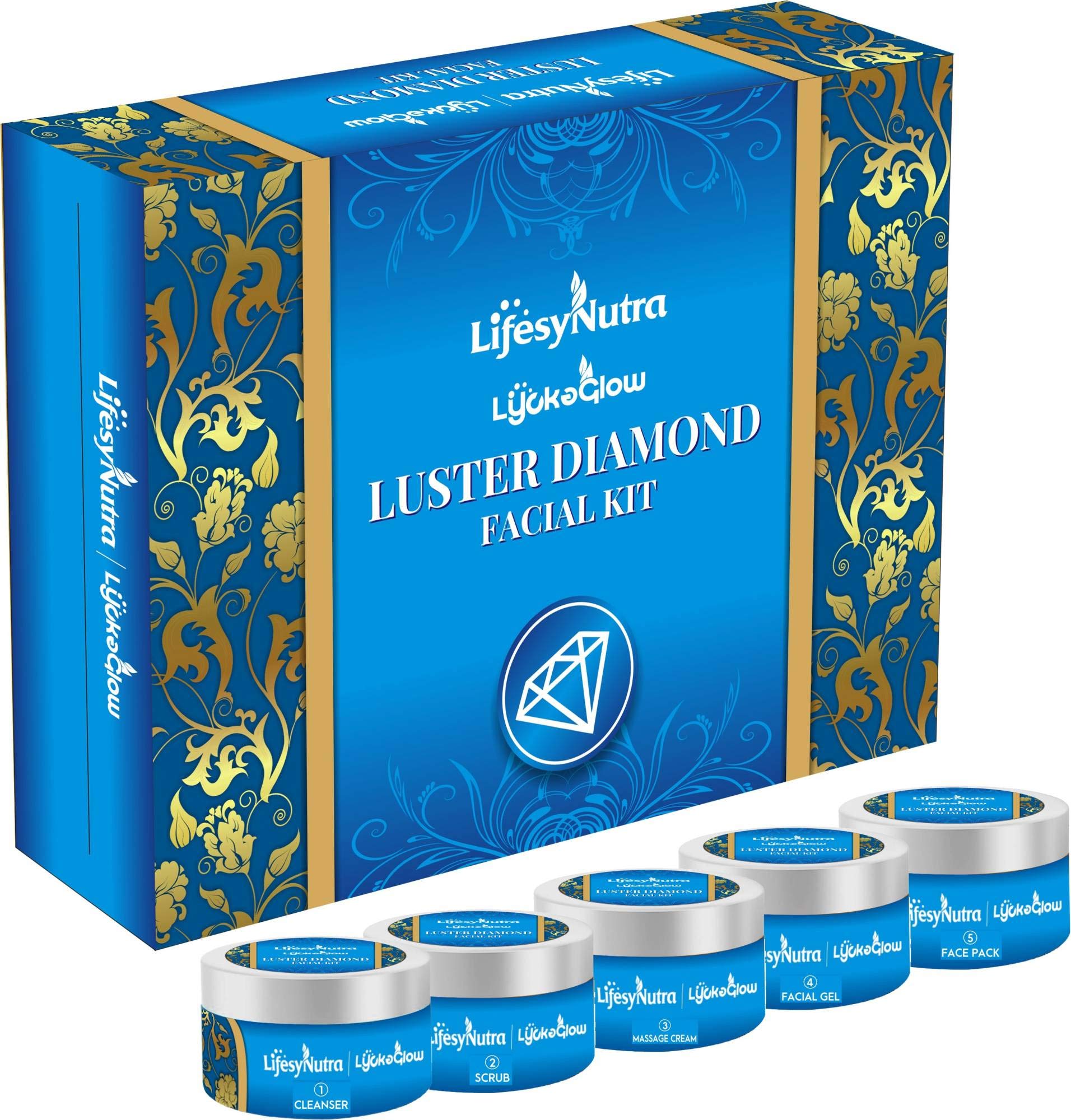 LIFESYNUTRALyckaGlow Luster Diamond Lifesy Nutra Facial Kit For Deep Cleansing, Rising Face Glow (5 x 50 g)