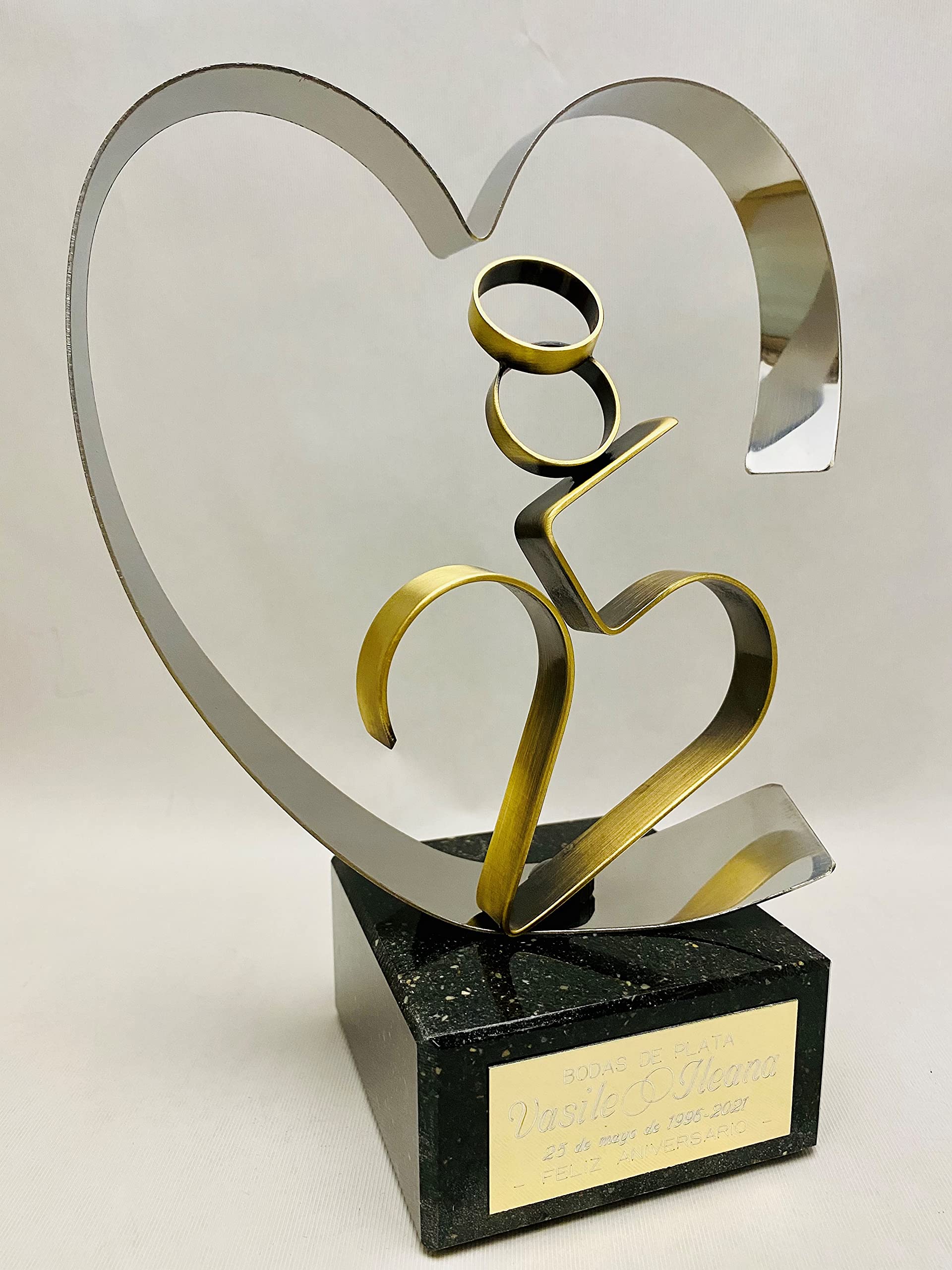 Regalo para bodas de plata GRABADO figura corazón 25 aniversario regalos PERSONALIZADOS + 8 globos de regalo
