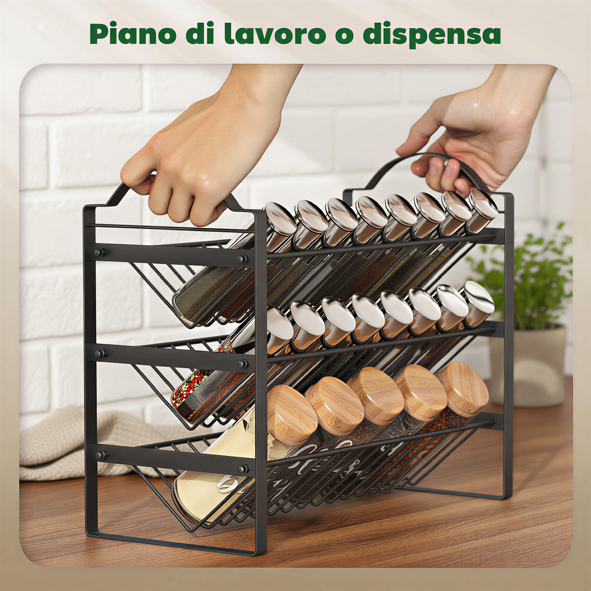 HOMCOM Porta Spezie per Cucina a 3 Livelli, Portaspezie Salvaspazio con Ripiani Inclinati in Metallo, Facile da Montare, per Mobili e Piano Cucina, Nero