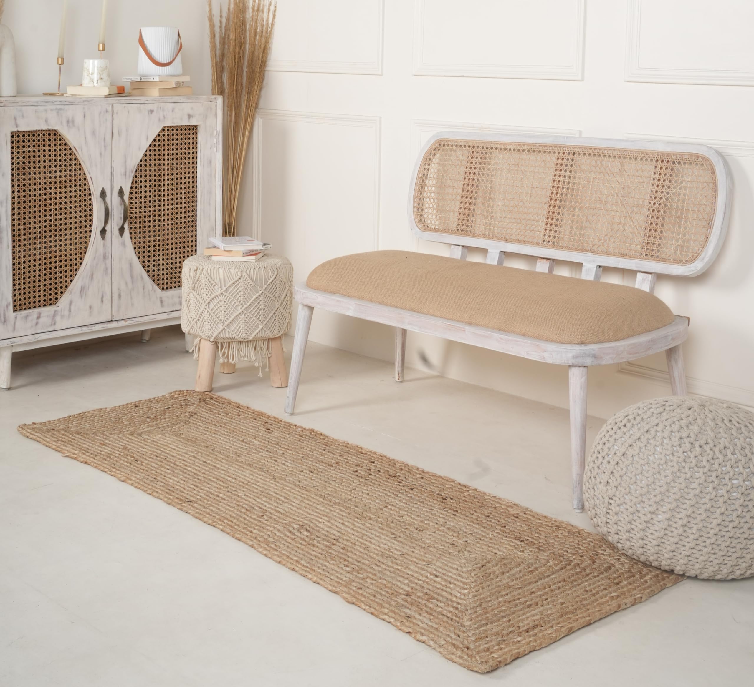 RAJRANG Jute Runner Rug 2'x 8' - Natural Hand Woven Boho Reversible Braided Area Rugs