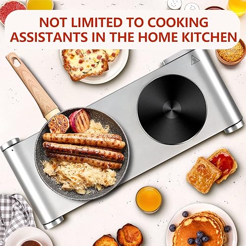 Miniatura 7 de CUSIMAX Doble quemador, placas eléctricas para cocinar, placa caliente doble de 1800 W, estufa eléctrica portátil, quemadores de encimera con placas