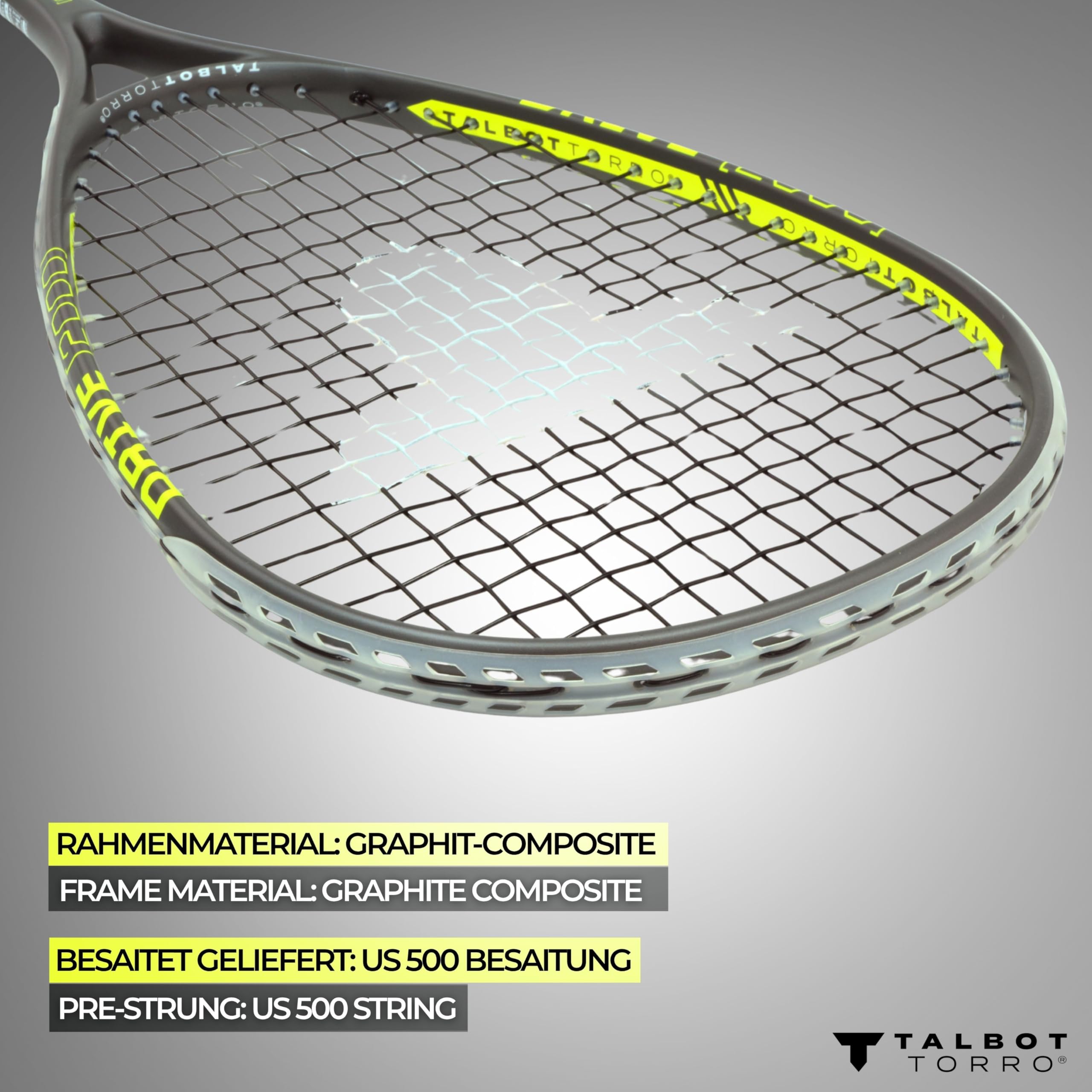 Talbot-Torro Squashschläger Drive 2000 - Leichter Allround-Schläger - Für Einsteiger & Freizeit - Graphit-Composite Rahmen - besaitet & spielbereit