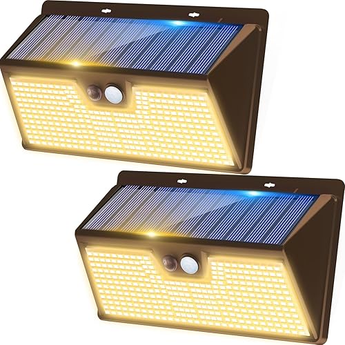 Miniatura 21 de Kolpop Luces solares para exteriores, paquete de 2, 140 LED/3 modos, luces de pared con sensor de movimiento alimentadas por energía solar, Blanco
