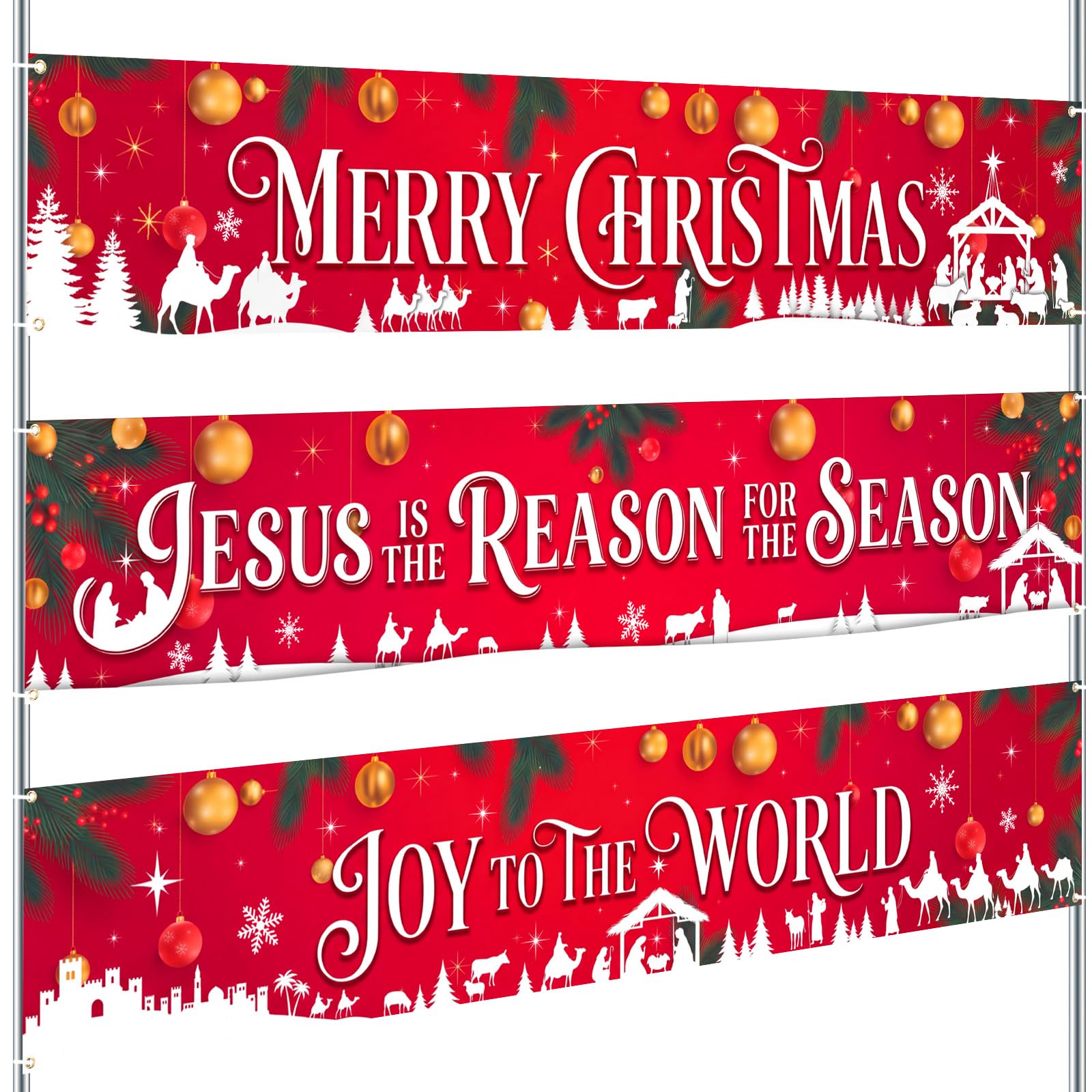 Remagr 3 Pcs Christmas Nativity Banner Jesus Religious Yard Sign