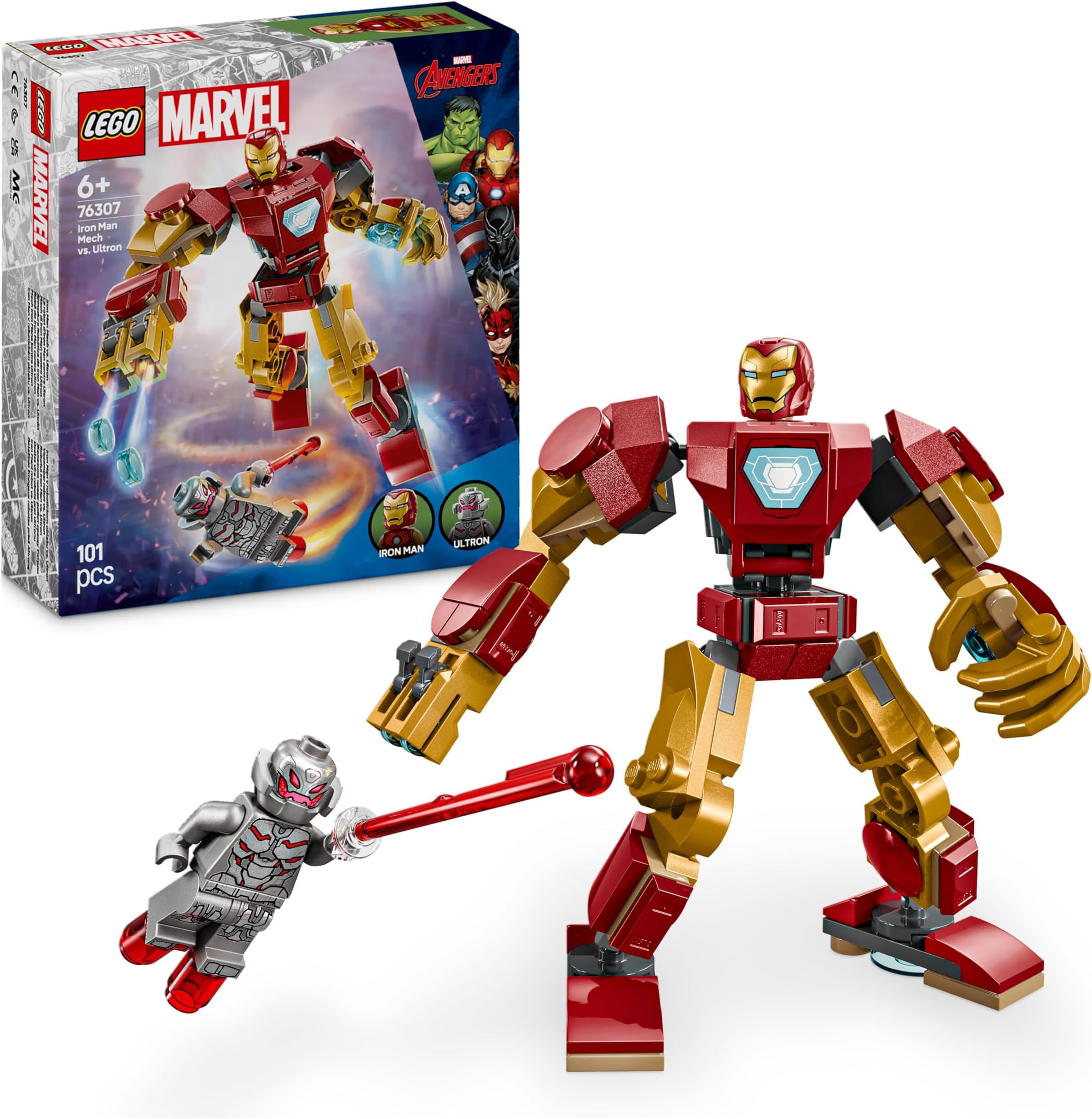 LEGO Marvel Iron Man Mech vs. Ultron - Buildable Super Hero Toy with 2 Minifigures - Build-and-Play Figure Set - Avengers Birthday Gift for 6 Plus Year Old Boys & Girls 76307