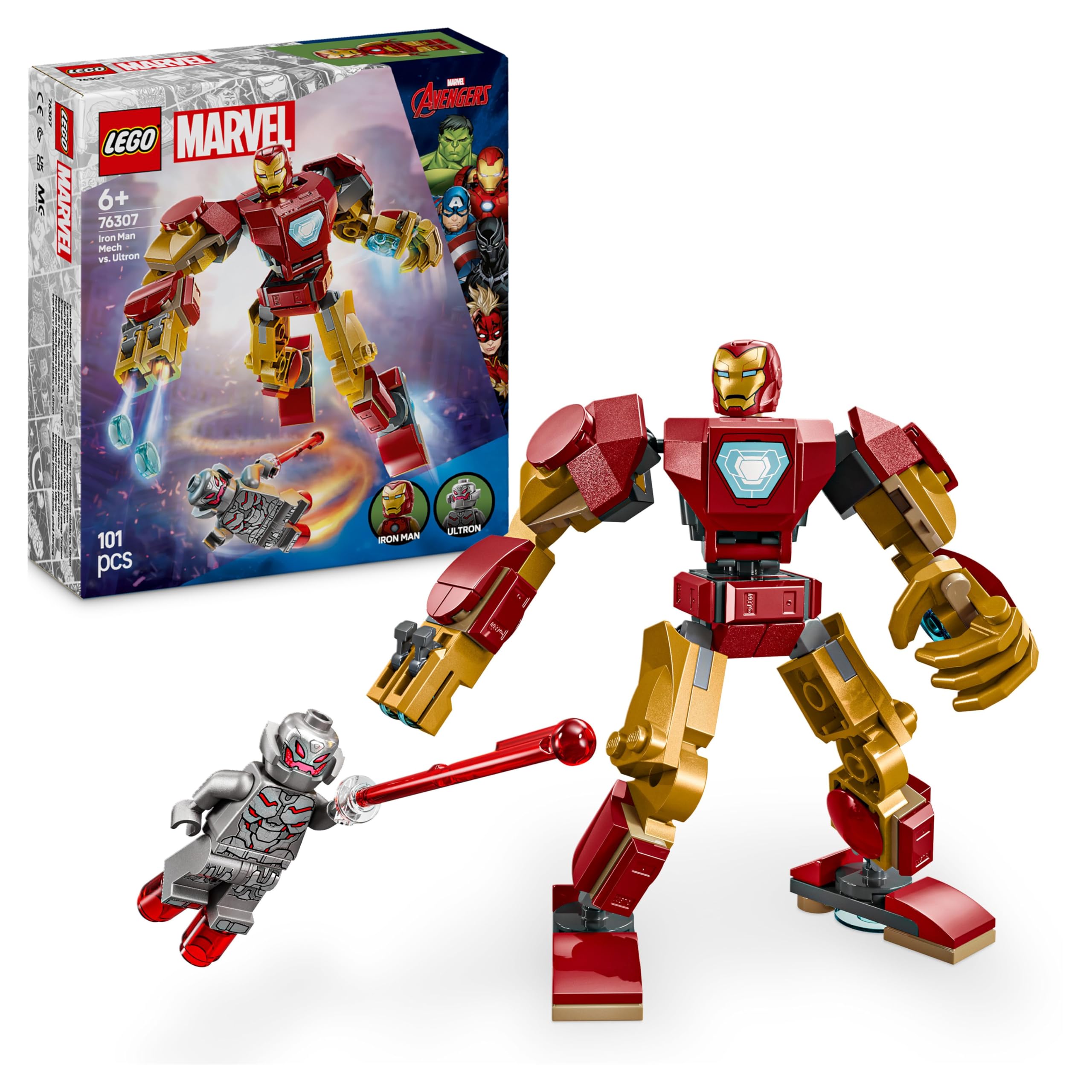 LEGO Marvel Iron Man Mech vs. Ultron - Buildable Super Hero Toy with 2 Minifigures - Build-and-Play Figure Set - Avengers Birthday Gift for 6 Plus Year Old Boys & Girls 76307