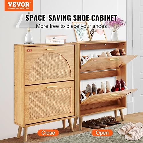 Miniatura 3 de VEVOR Shoe Storage Cabinet for Entryway, 23.6" D x 6.6" W x 34.5" H, Wood Color