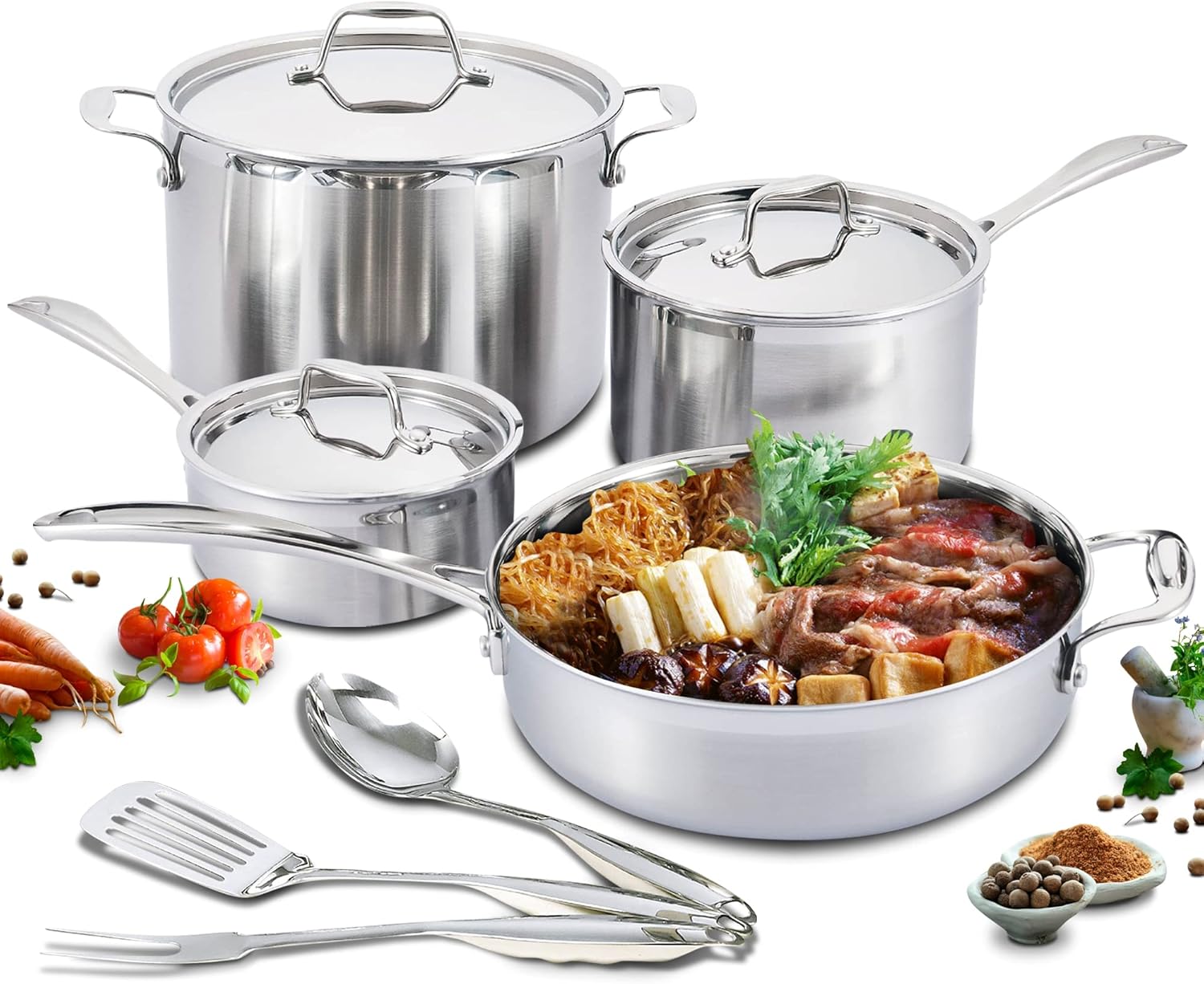 Amazon.com: Nevlers 10 Piece Stainless Steel Pot and Pan Set | Tri Ply - Black Friday Stainless Steel Cookware Set