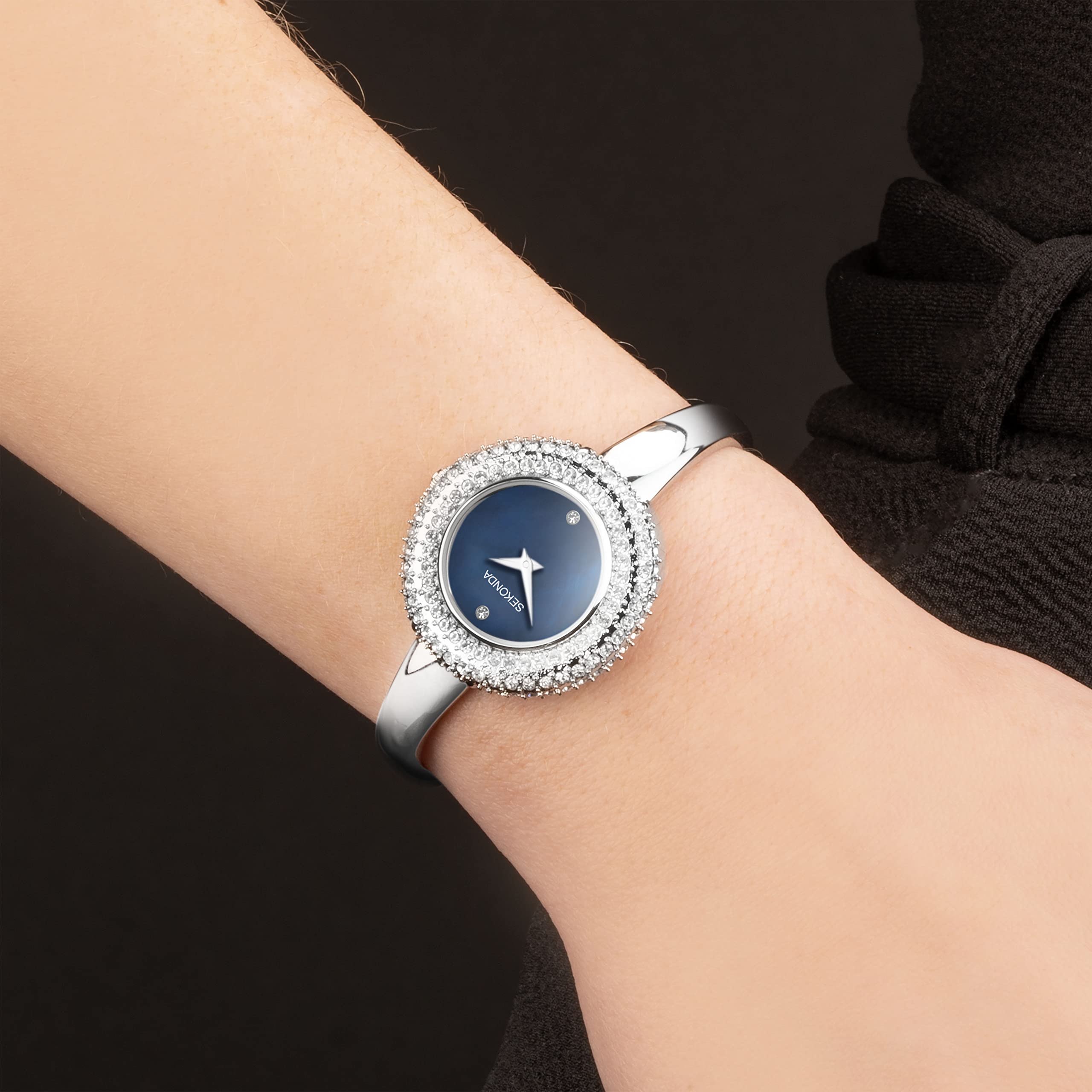 Sekonda Radiance damski zegarek kwarcowy 30 mm w kolorze niebieskim z masy perłowej z wyświetlaczem analogowym i srebrnym mosiężnym paskiem 40587