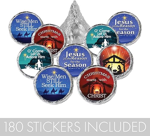 Miniatura 5 de Pegatinas religiosas de dulces de Navidad - Fe cristiana - 180 etiquetas