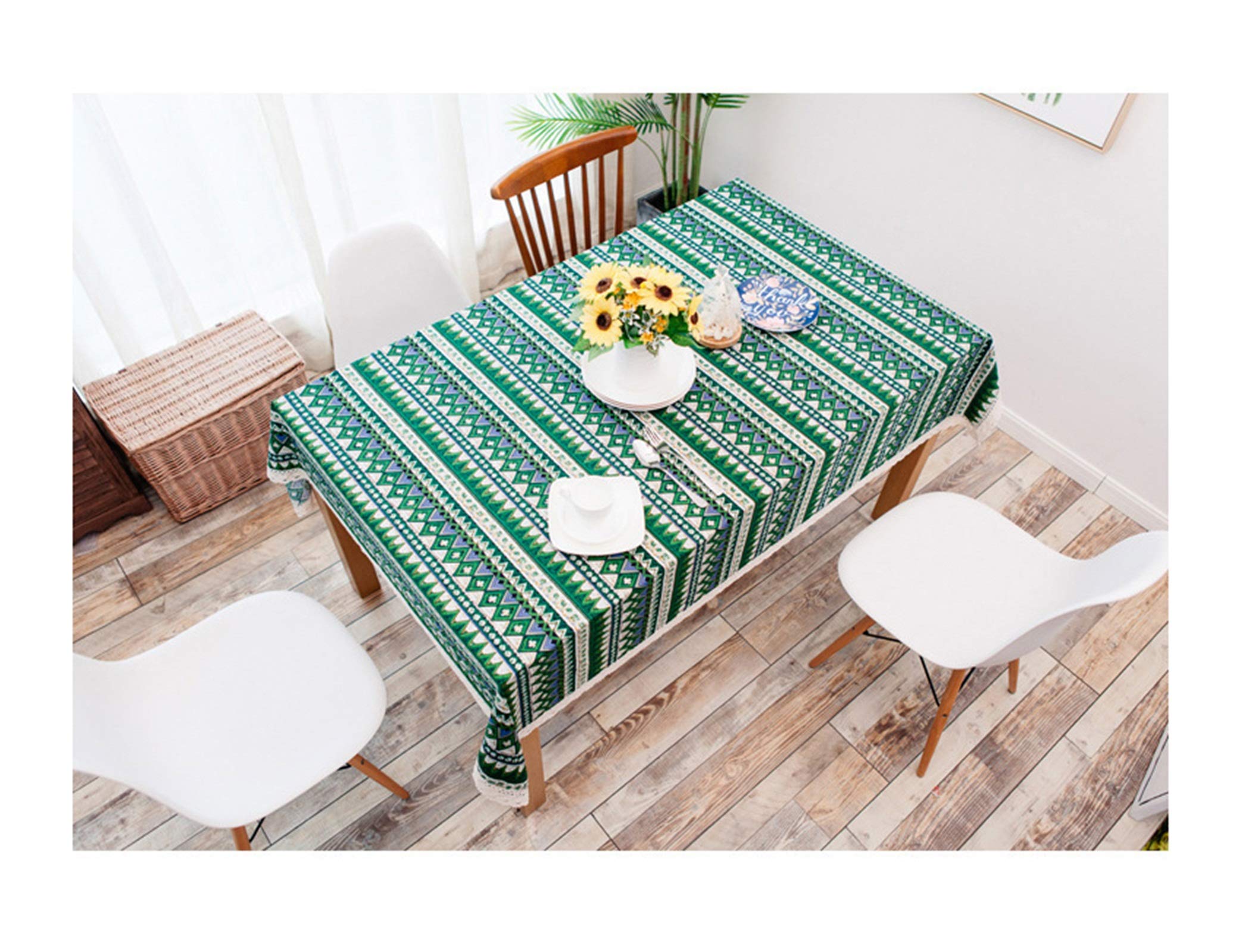 Nappe motif rayures vintage 140x220cm coton picnic toile de fond déco vert