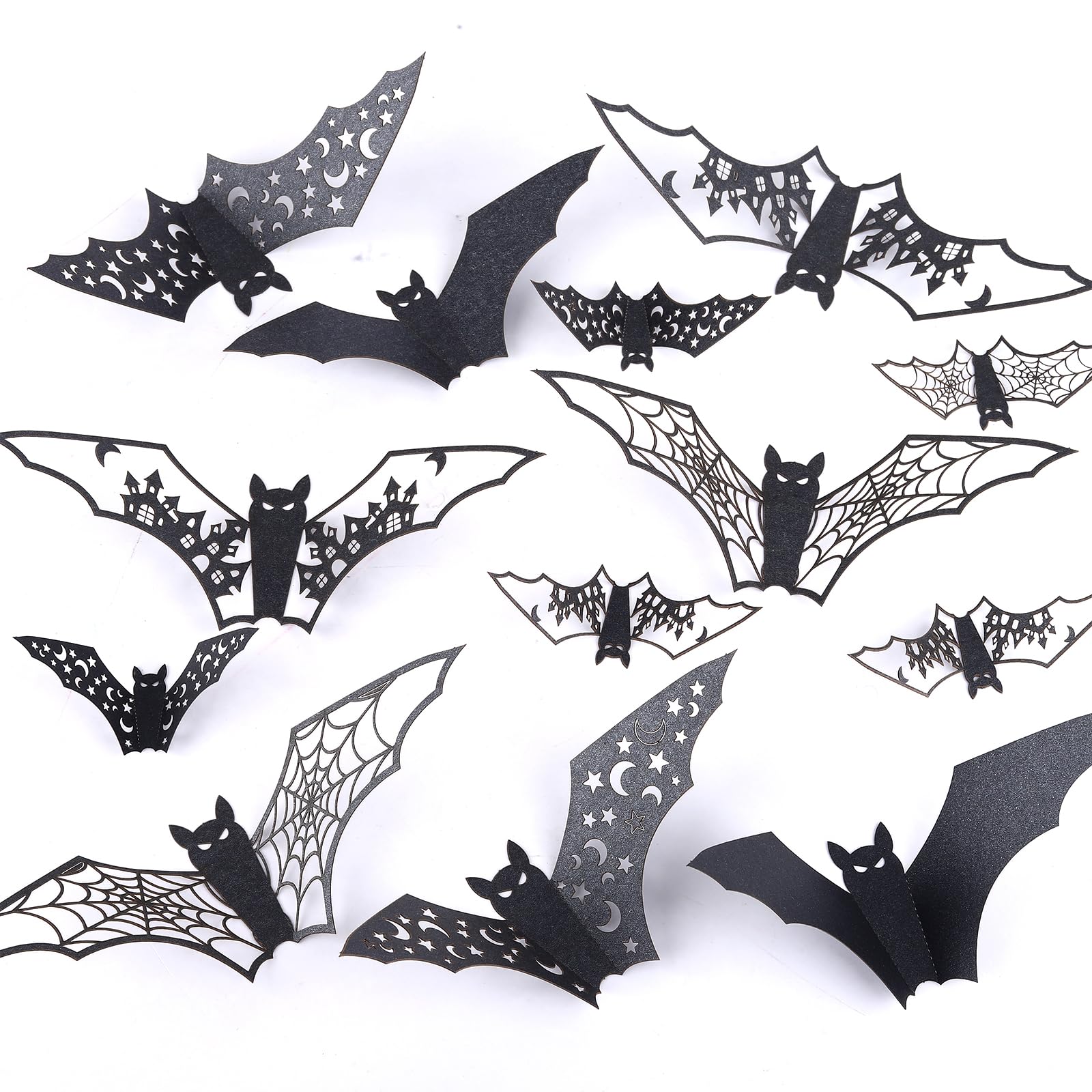 ROFIBUT Halloween Party Supplies 3D Bats Wall Decor Halloween Decorations, 4 Styles Scary Halloween Decor Indoor Bat Stickers Realistic Bat Decals for