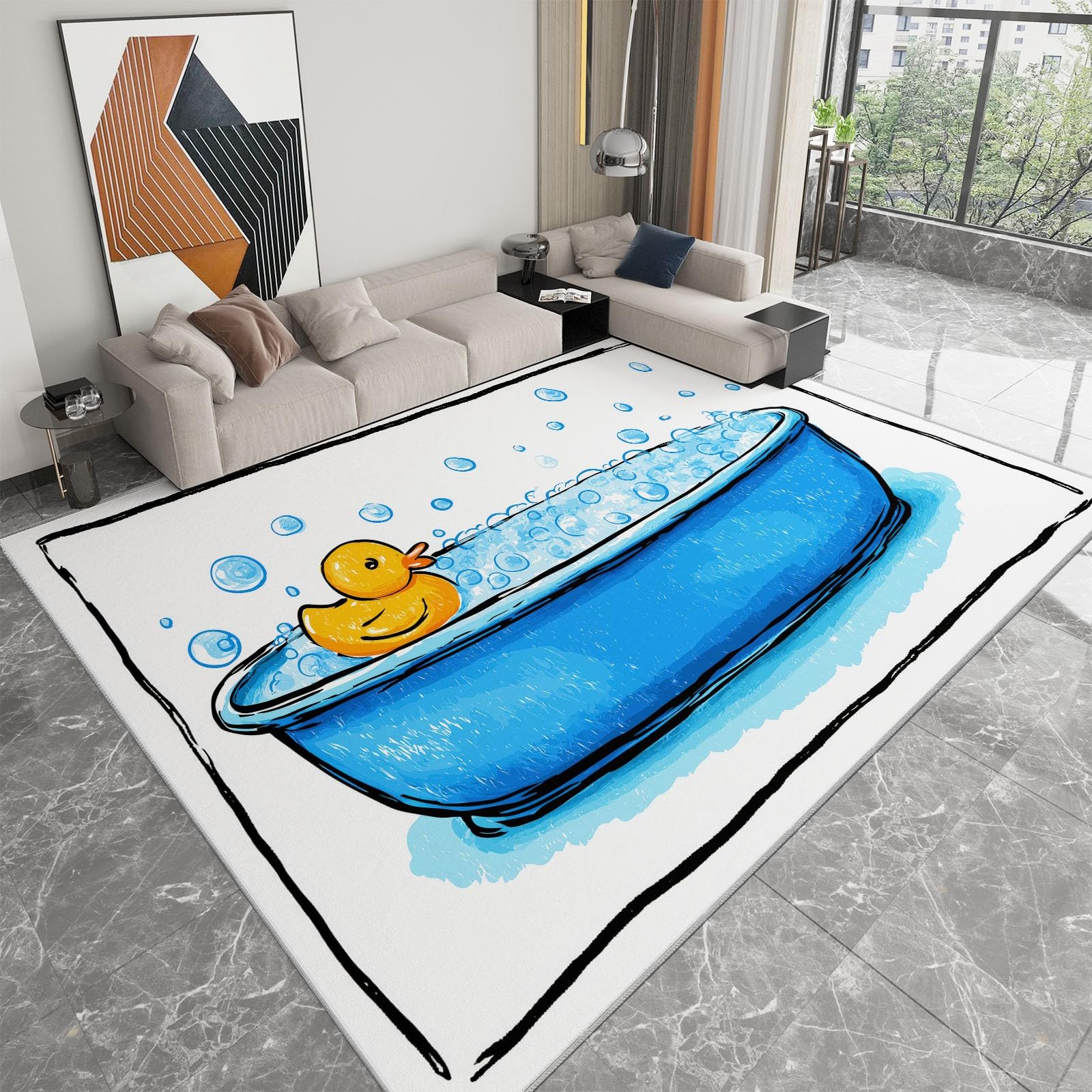 Tappeto Lavabile in Lavatrice Cartone Animato Anatra Vasca Da Bagno Schiuma 80 x 150 cm, Tappeti bordi rinforzati Antiscivolo resistente alle macchie, per Sala Casa Bagno Zerbino Assorbente Bianco