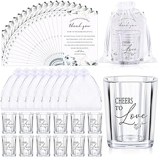 Sliner 50 Set Wedding Favors for Guests Bulk 2oz Acrylic Cheers to Love Shot Glasses with Thank You Cards Organza Bags for Guest Souvenirs Wedding Gifts Newlyweds Bridal Shower Party (Cylinder)