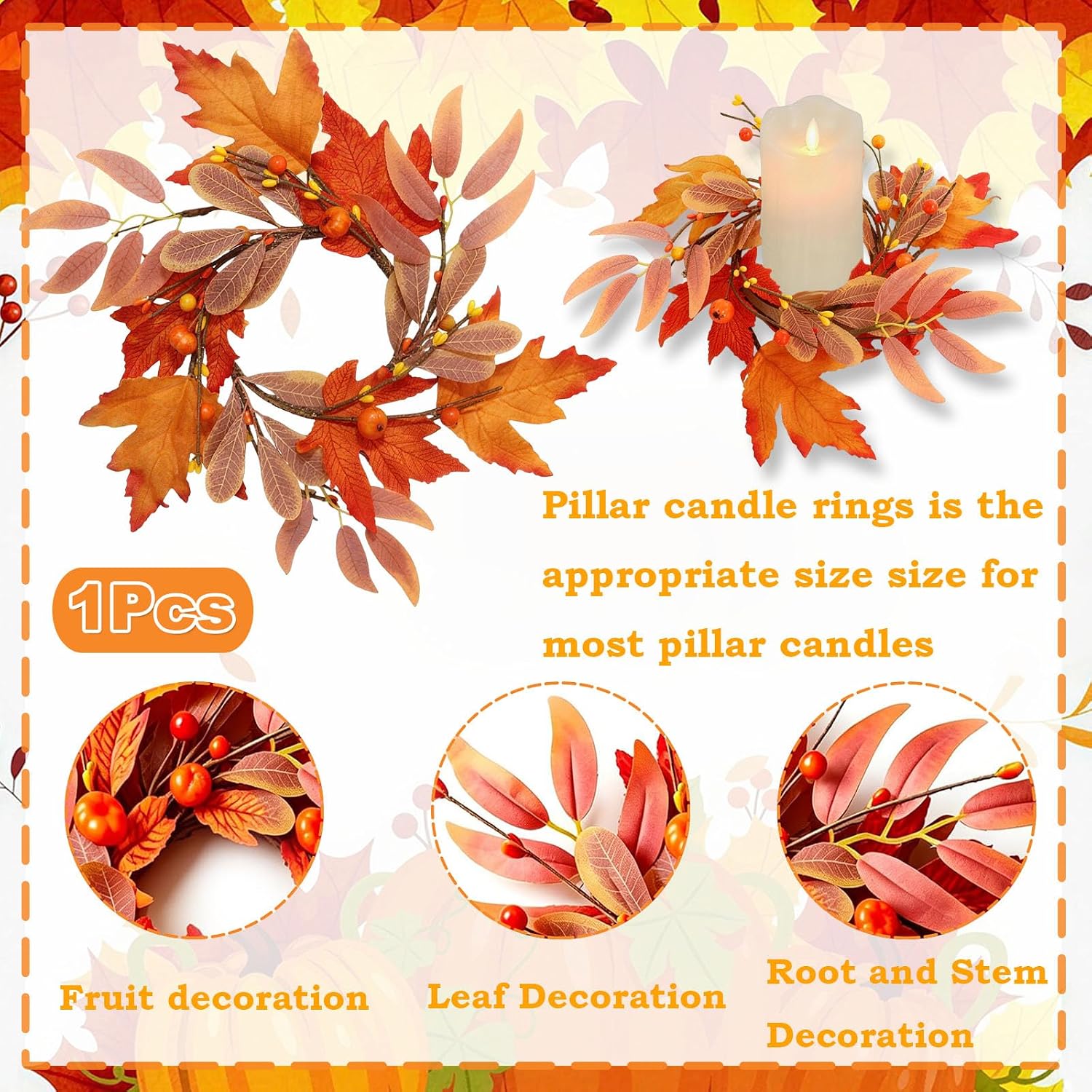 1 Pcs Fall Wreaths Thanksgiving Table Centerpieces Fall Candle Rings