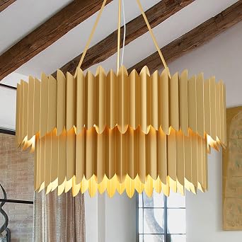 TOCHIC Modern Farmhouse Gold Chandelier, 24" 6-Light Drum Chandeliers for Dining Room, 2-Tier Metal Ceiling Light Fixture for Living Room, Bedroom, Kitchen Island, Entryway